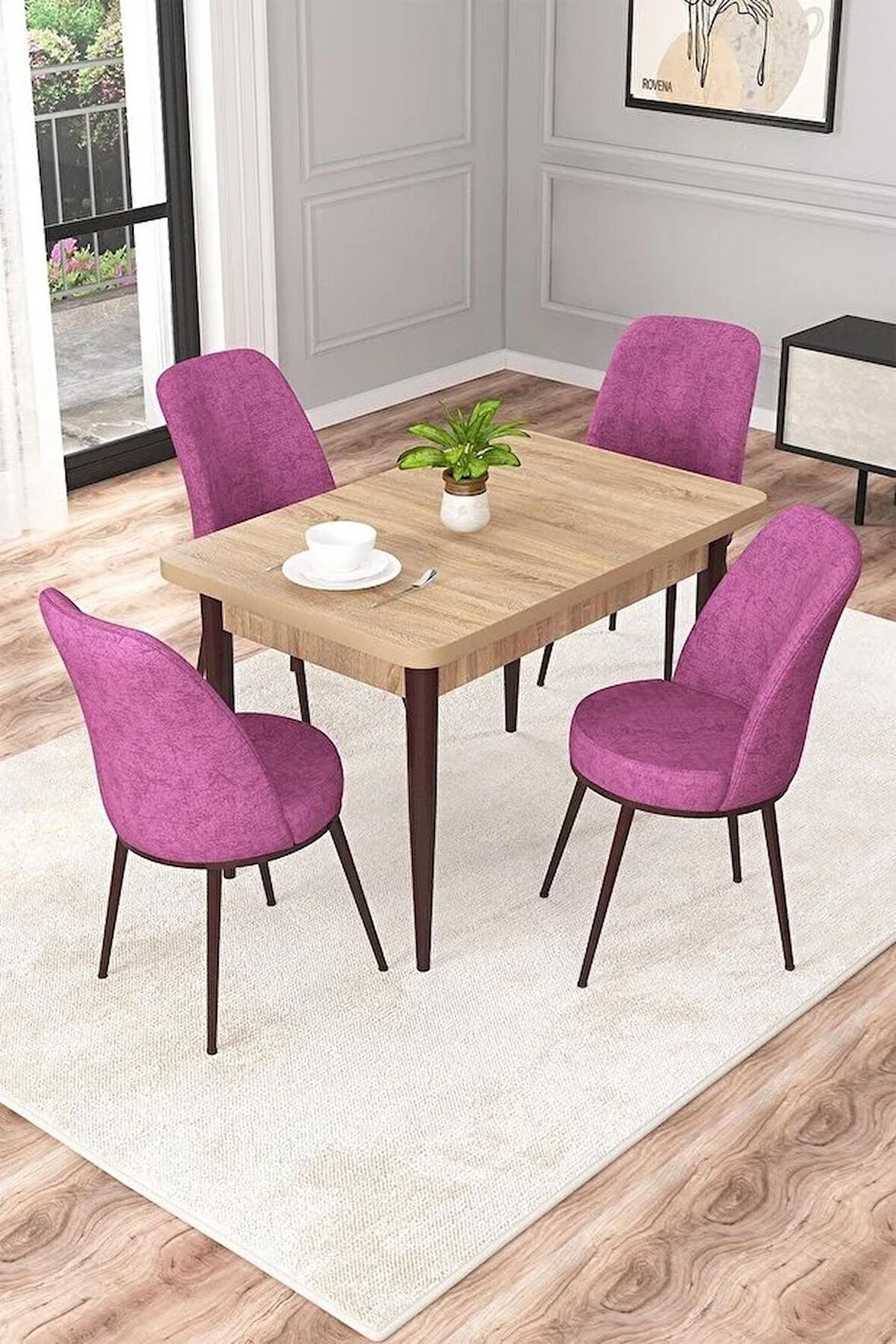 Rovena Duru Meşe 70x110 Sabit Mdf Mutfak Masası Takımı 4 Adet Sandalye