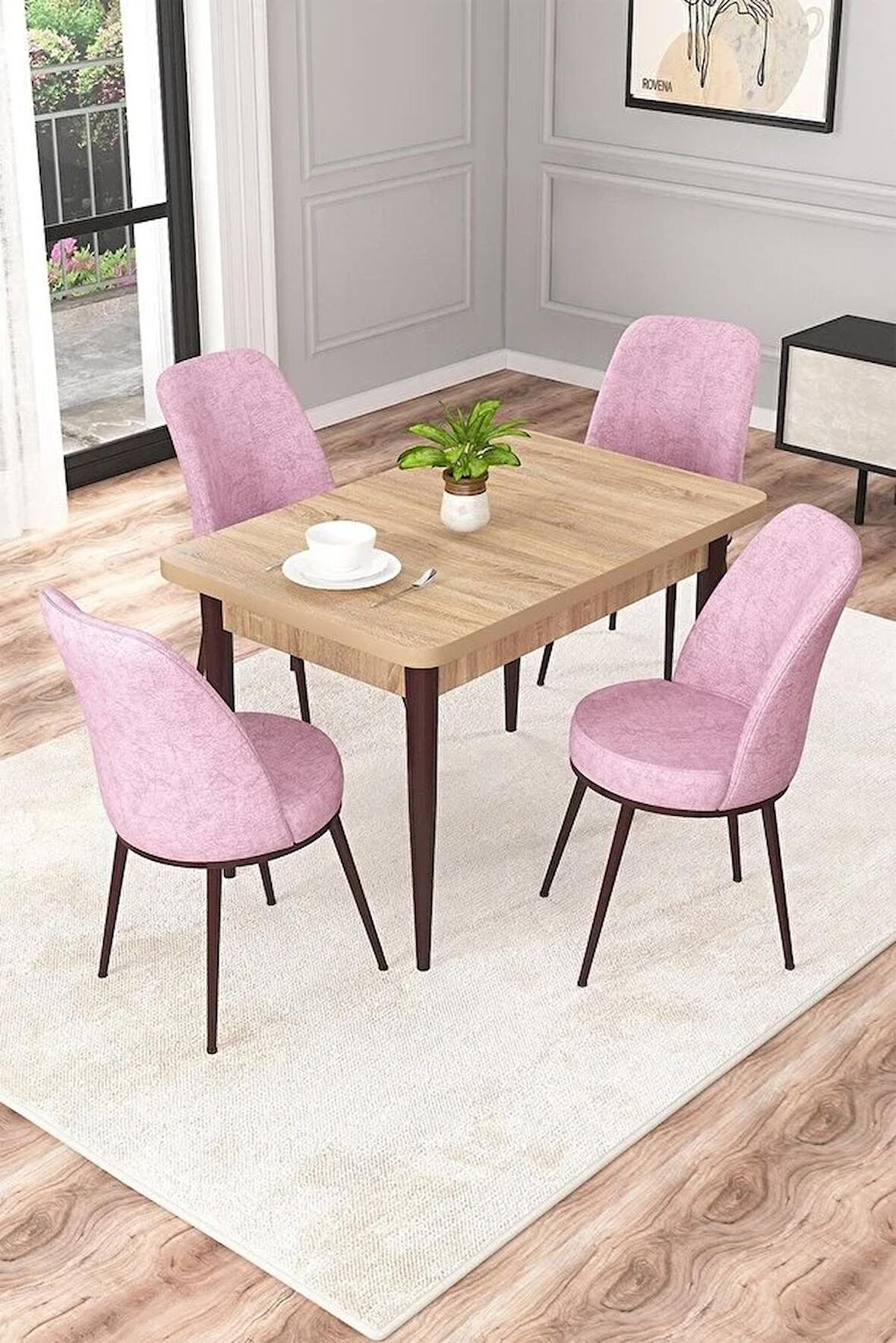 Rovena Duru Meşe 70x110 Sabit Mdf Mutfak Masası Takımı 4 Adet Sandalye