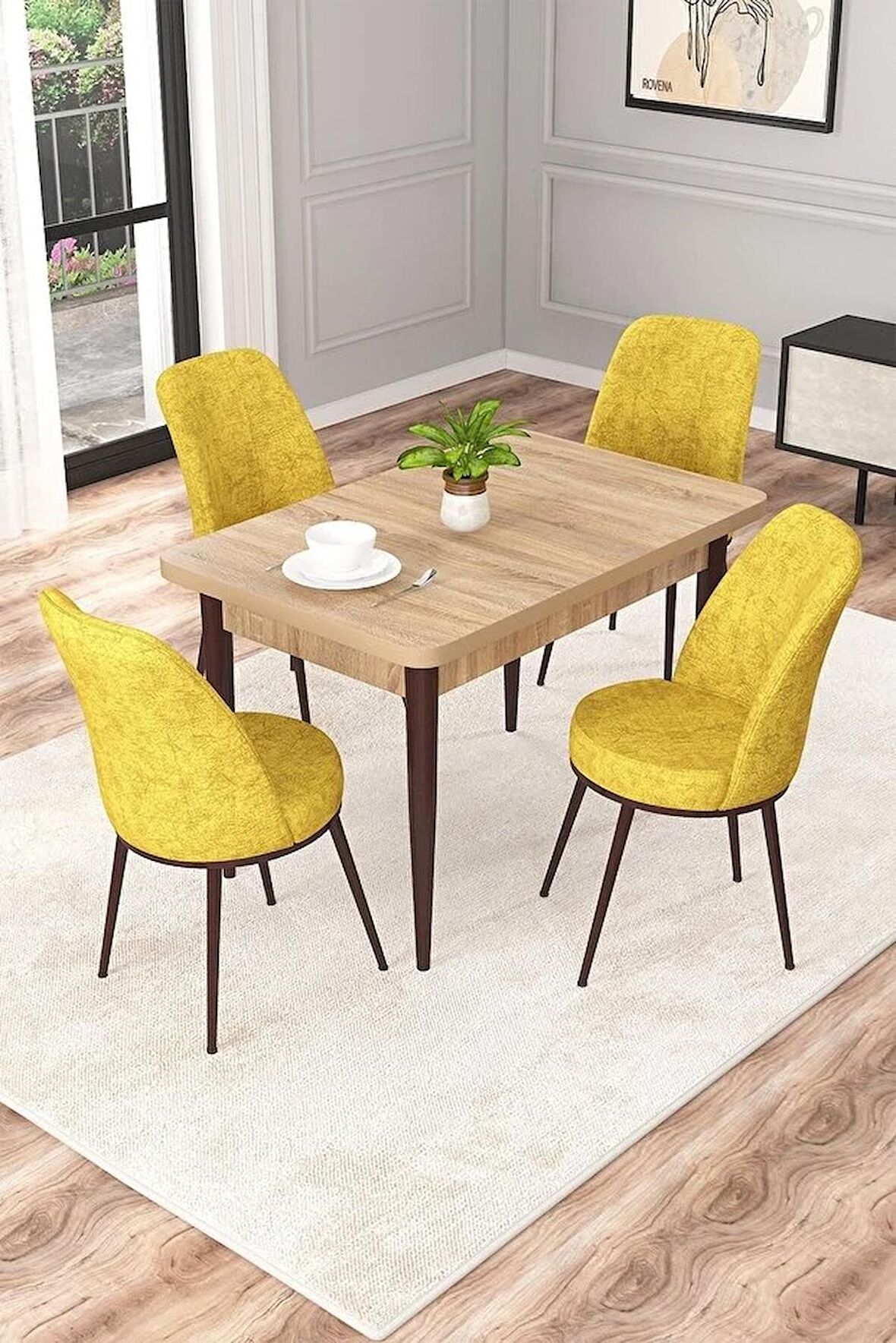 Rovena Duru Meşe 70x110 Sabit Mdf Mutfak Masası Takımı 4 Adet Sandalye