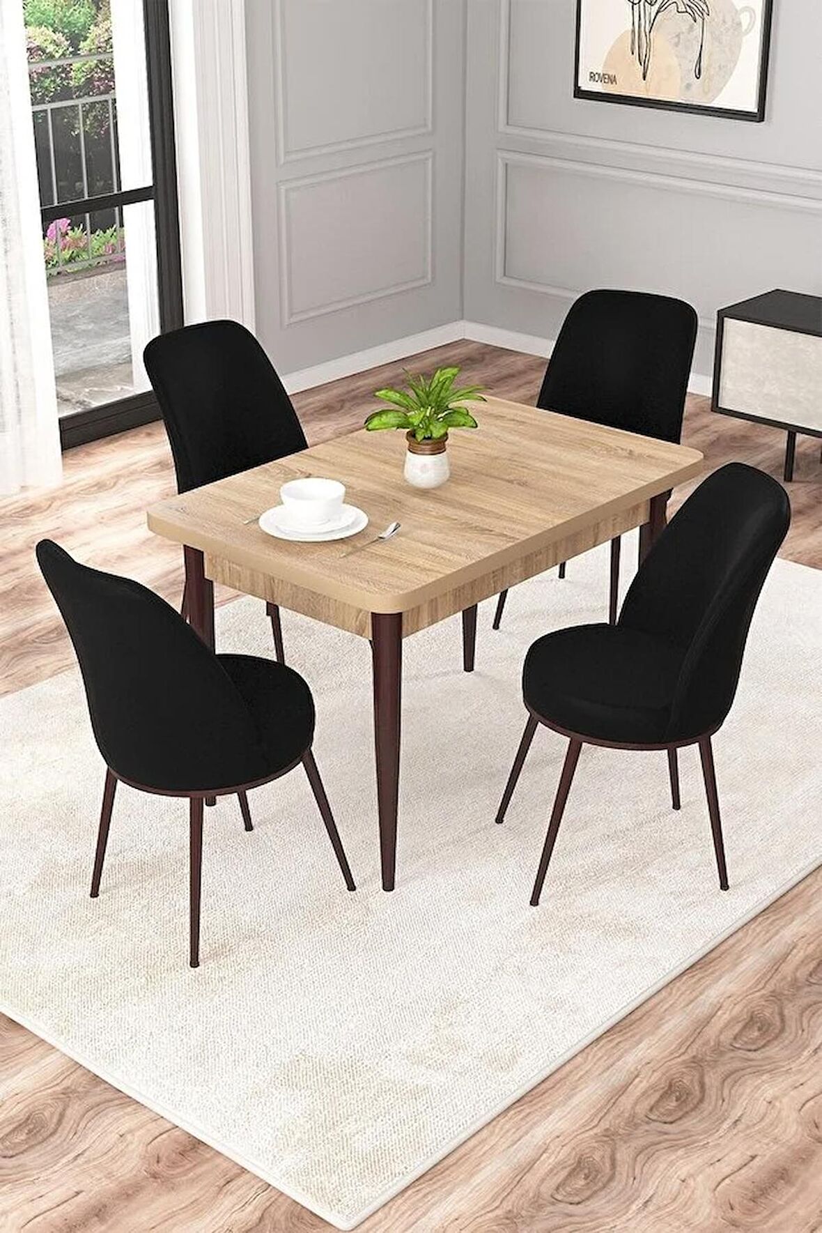 Rovena Duru Meşe 70x110 Sabit Mdf Mutfak Masası Takımı 4 Adet Sandalye