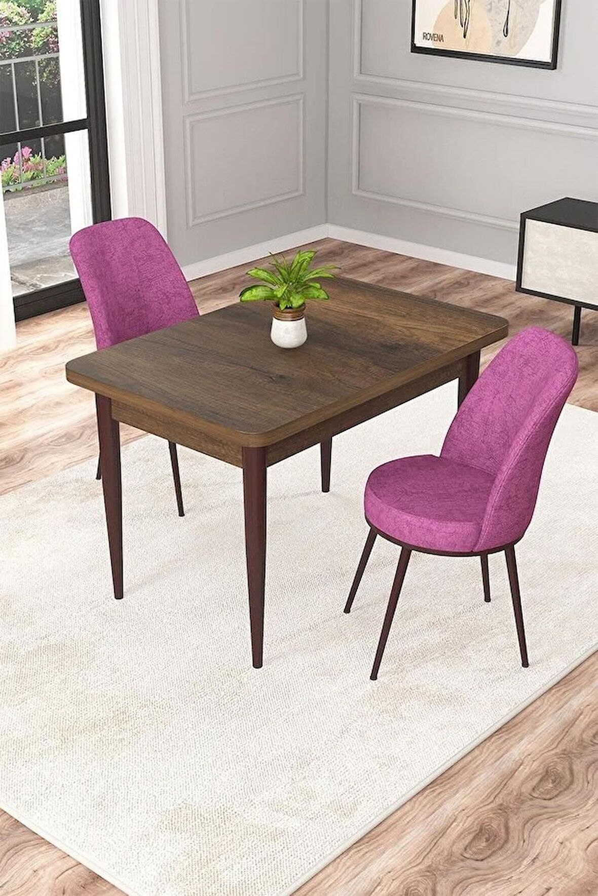 Rovena Duru Barok 70x110 Sabit Mdf Mutfak Masası Takımı 2 Adet Sandalye