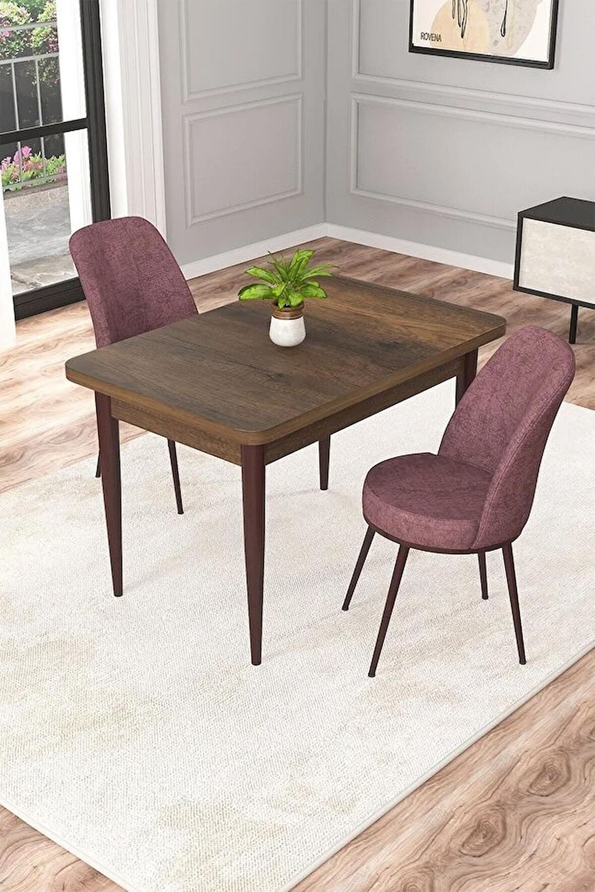 Rovena Duru Barok 70x110 Sabit Mdf Mutfak Masası Takımı 2 Adet Sandalye