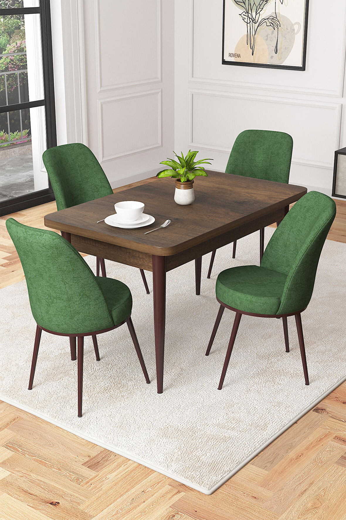 Rovena Duru Barok 70x110 Sabit Mdf Mutfak Masası Takımı 4 Adet Sandalye