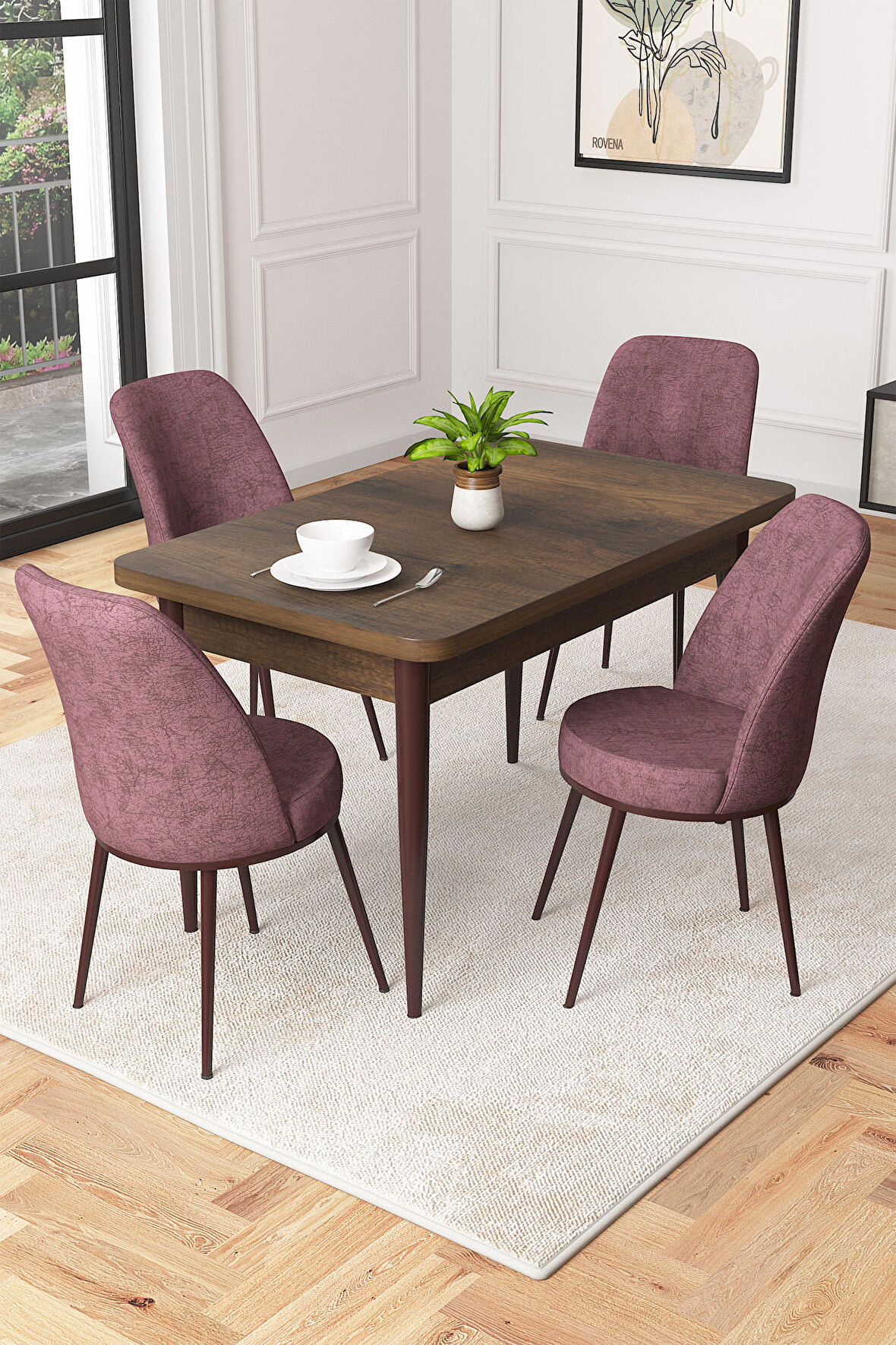 Rovena Duru Barok 70x110 Sabit Mdf Mutfak Masası Takımı 4 Adet Sandalye