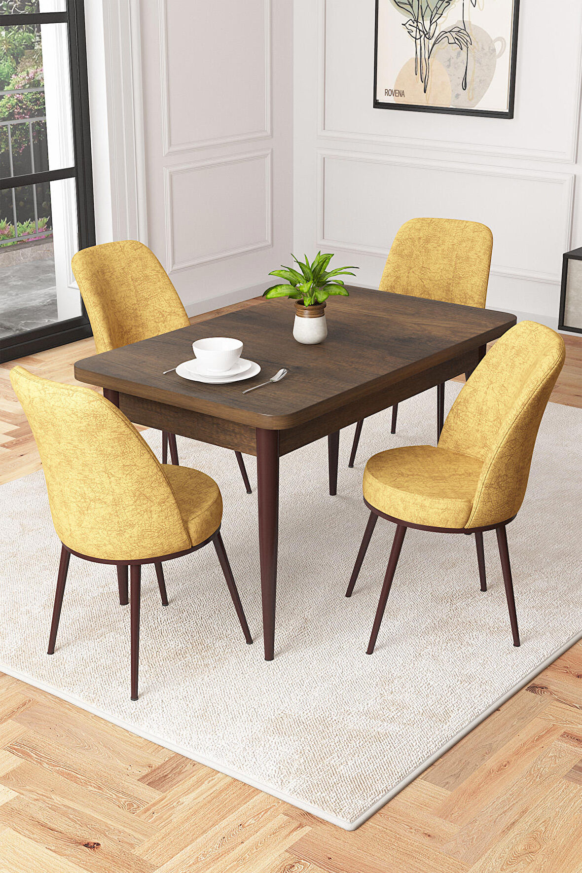 Rovena Duru Barok 70x110 Sabit Mdf Mutfak Masası Takımı 4 Adet Sandalye
