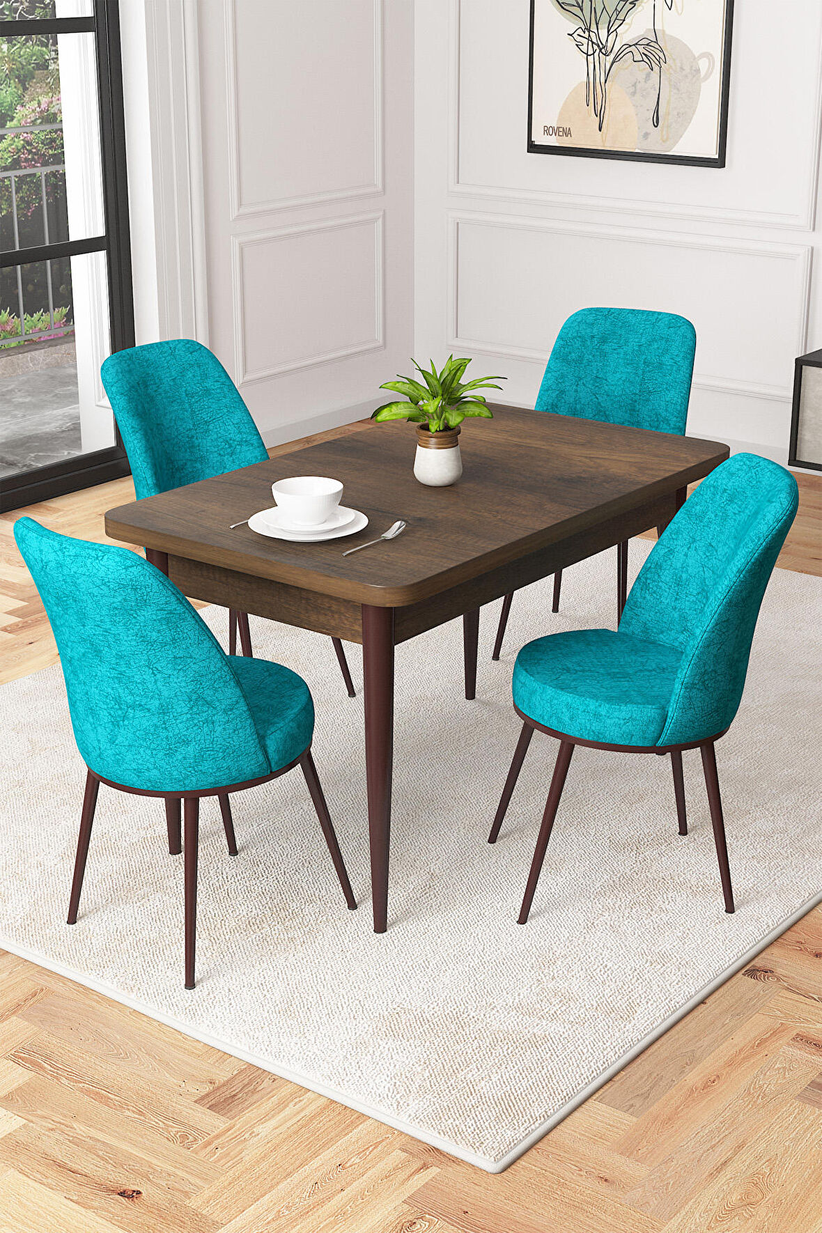 Rovena Duru Barok 70x110 Sabit Mdf Mutfak Masası Takımı 4 Adet Sandalye