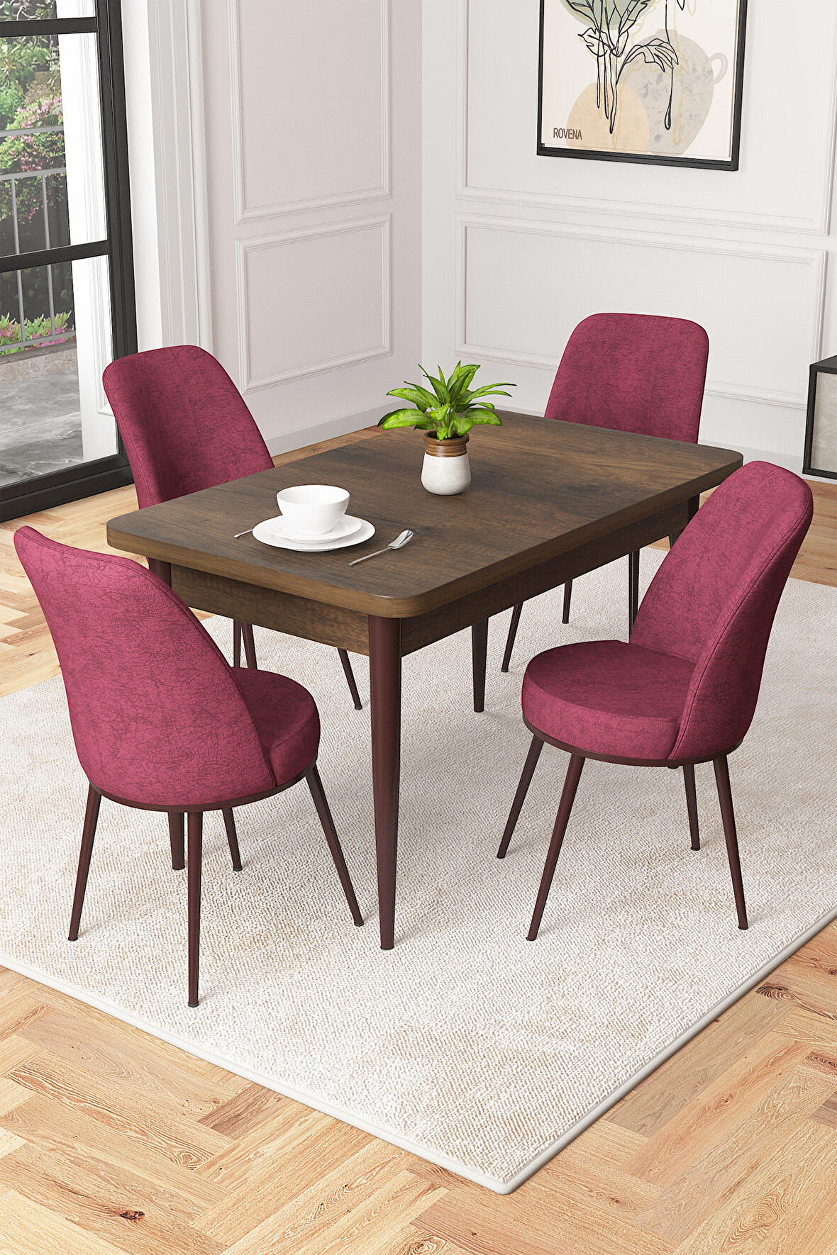 Rovena Duru Barok 70x110 Sabit Mdf Mutfak Masası Takımı 4 Adet Sandalye