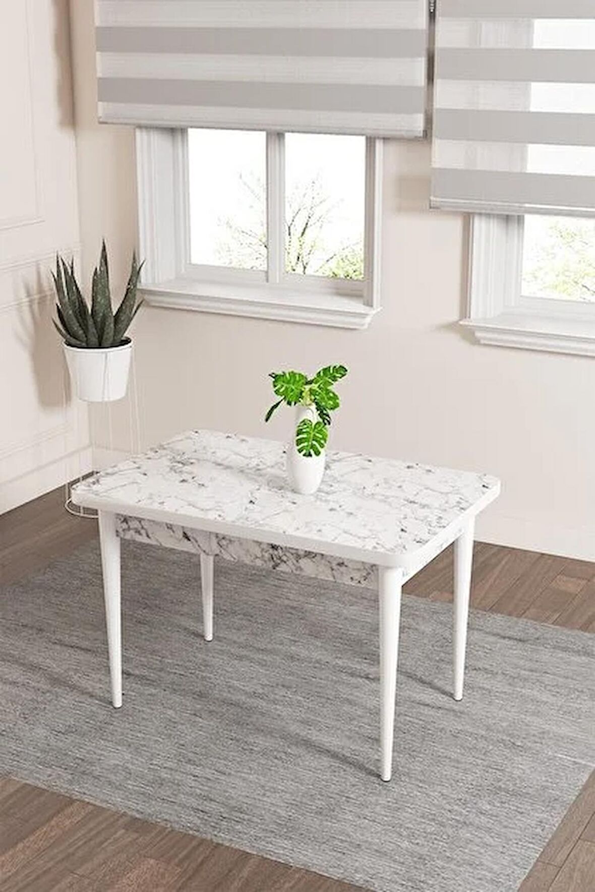 Rovena Duru Beyaz Mermer 70x110 Sabit Mdf Mutfak Masası Takımı 2 Adet Sandalye