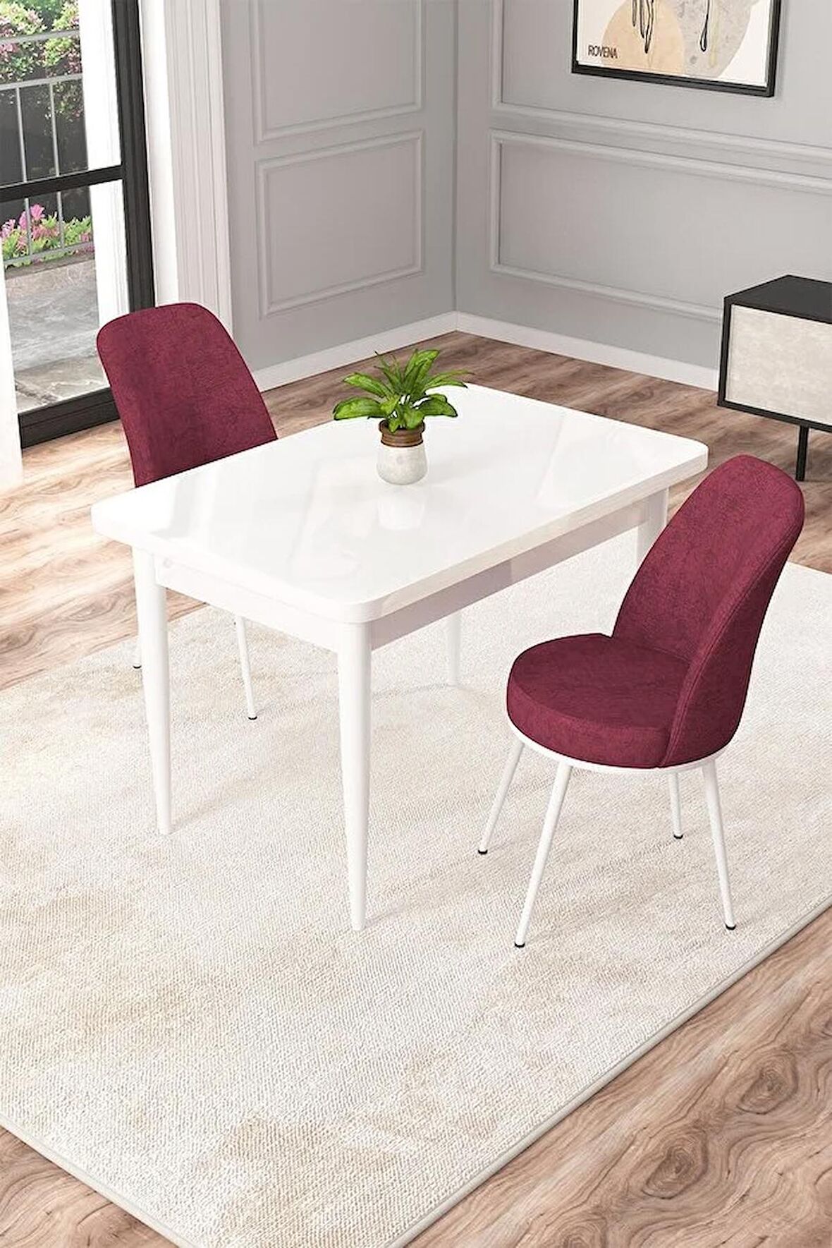 Rovena Raum Beyaz 70x110 Sabit Suntalam Mutfak Masası Takımı 2 Adet Sandalye