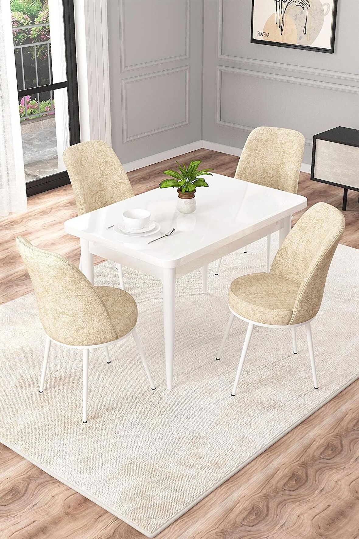 Rovena Raum Beyaz 70x110 Sabit Suntalam Mutfak Masası Takımı 4 Adet Sandalye