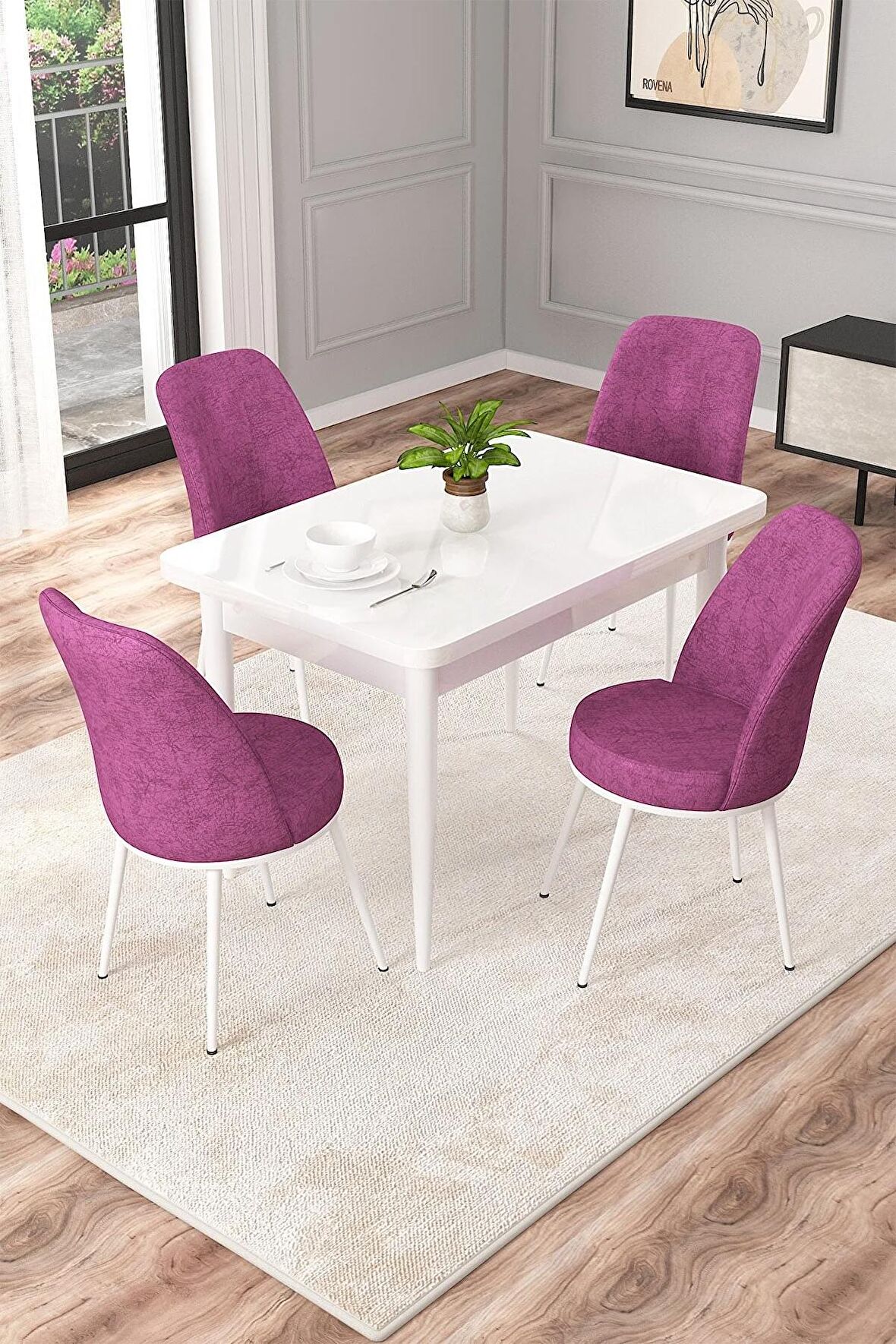 Rovena Raum Beyaz 70x110 Sabit Suntalam Mutfak Masası Takımı 4 Adet Sandalye
