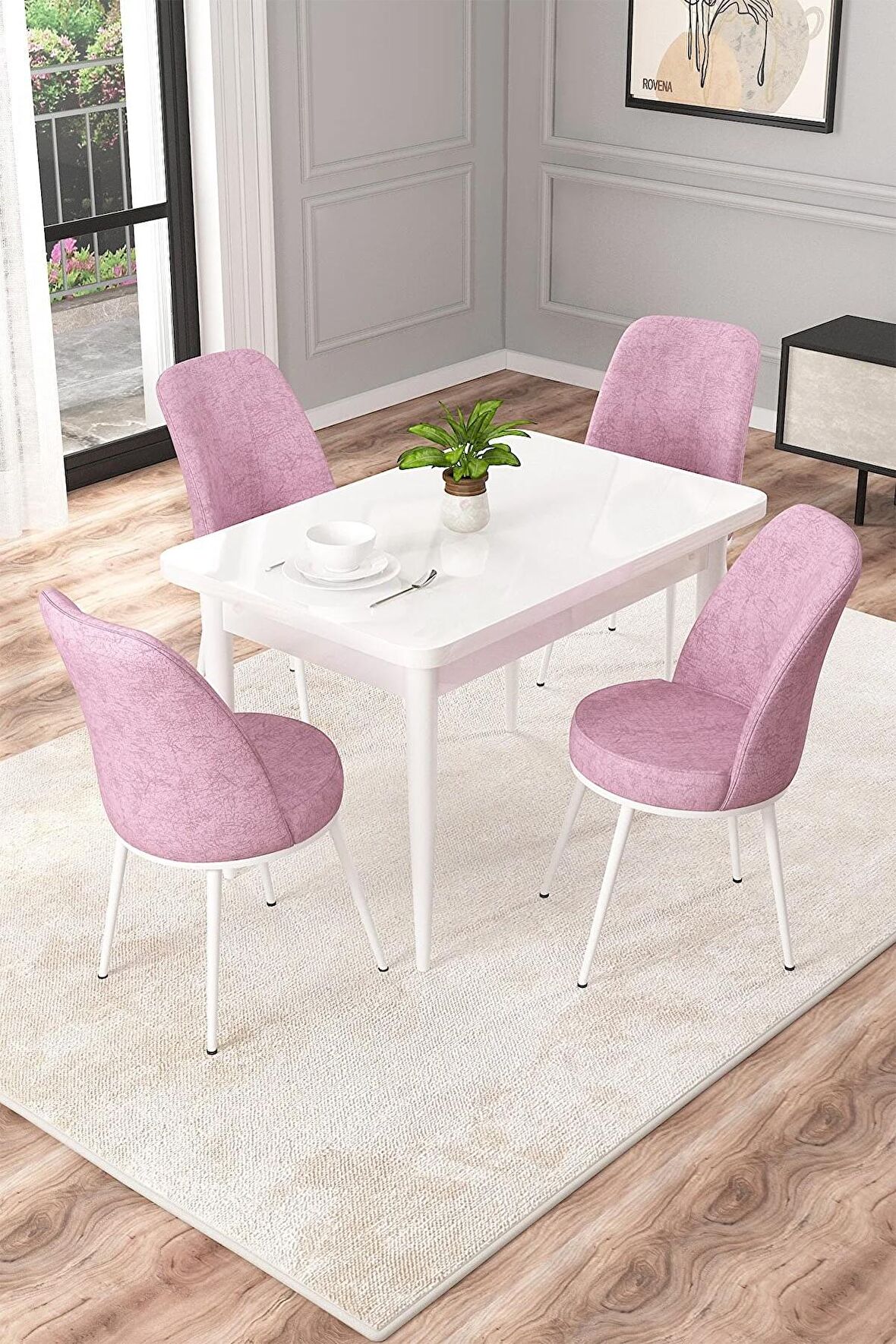 Rovena Raum Beyaz 70x110 Sabit Suntalam Mutfak Masası Takımı 4 Adet Sandalye