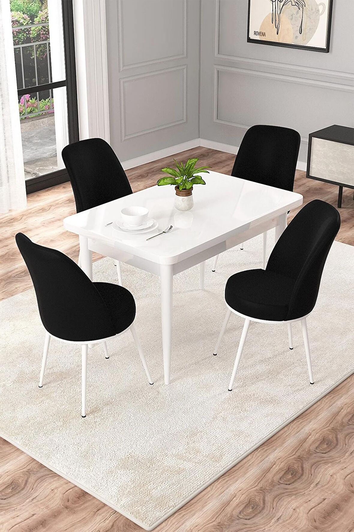 Rovena Raum Beyaz 70x110 Sabit Suntalam Mutfak Masası Takımı 4 Adet Sandalye