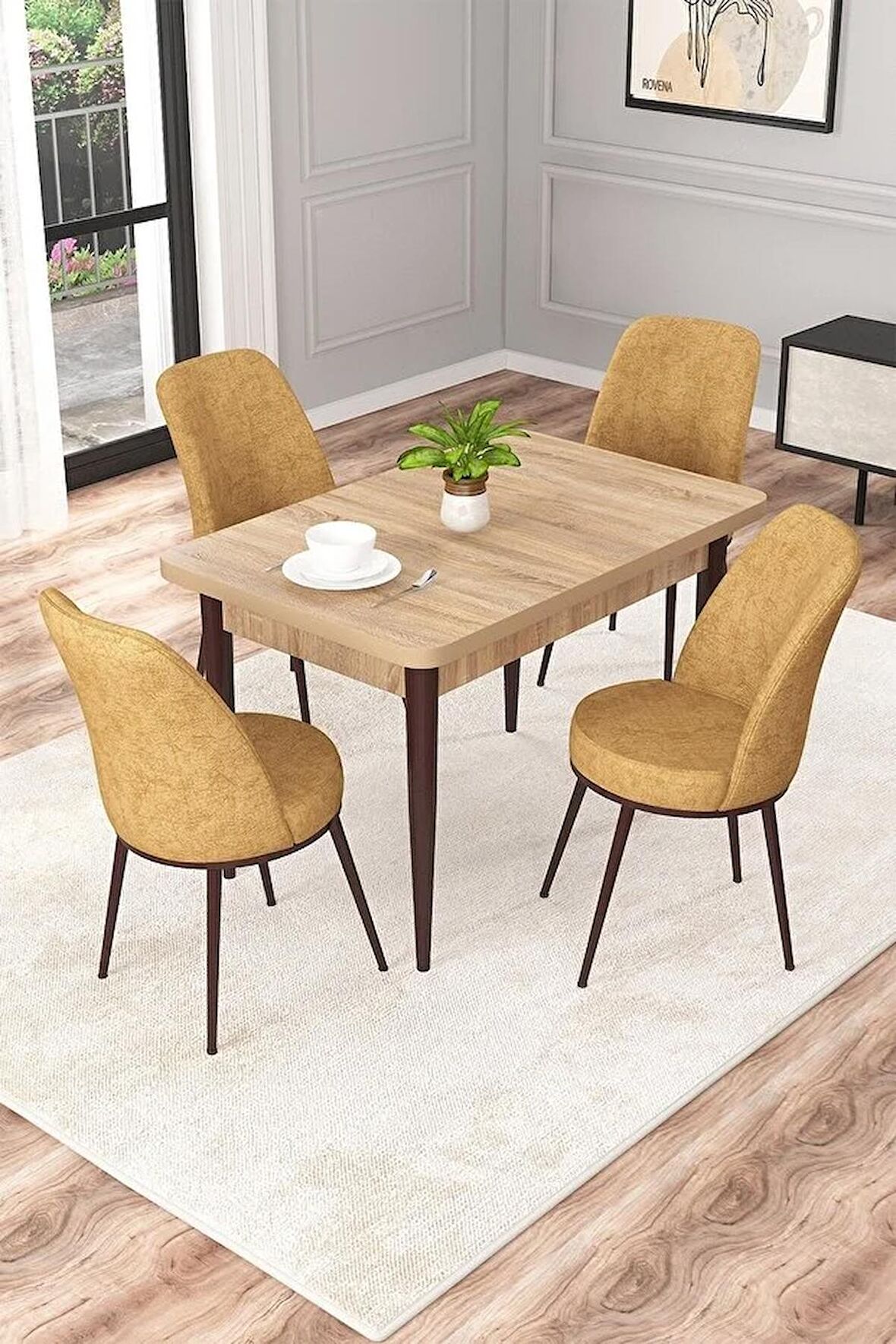 Rovena Raum Meşe 70x110 Sabit Suntalam Mutfak Masası Takımı 4 Adet Sandalye