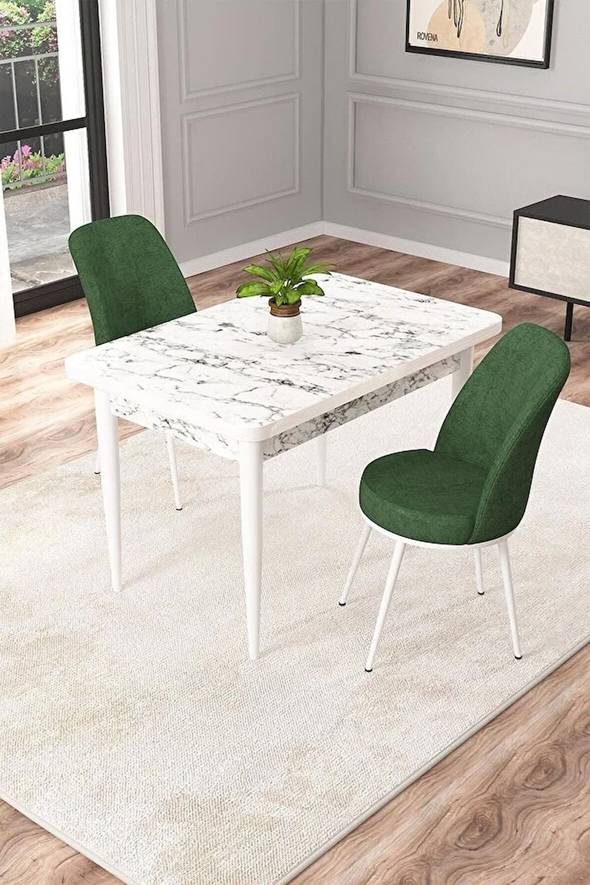 Rovena Raum Beyaz Mermer 70x110 Sabit Suntalam Mutfak Masası Takımı 2 Adet Sandalye