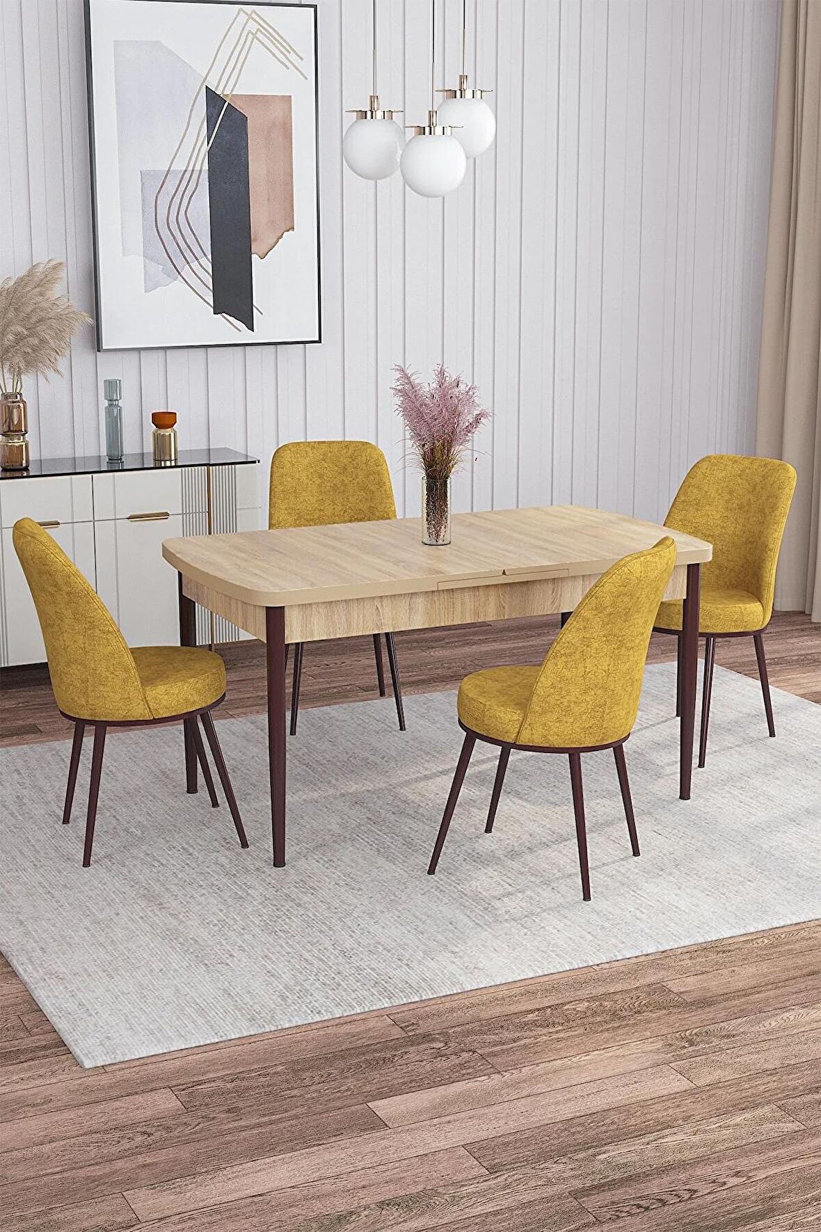 Rovena Bade Meşe 70x114 Açılabilir Mdf Mutfak Masası Takımı 4 Adet Sandalye