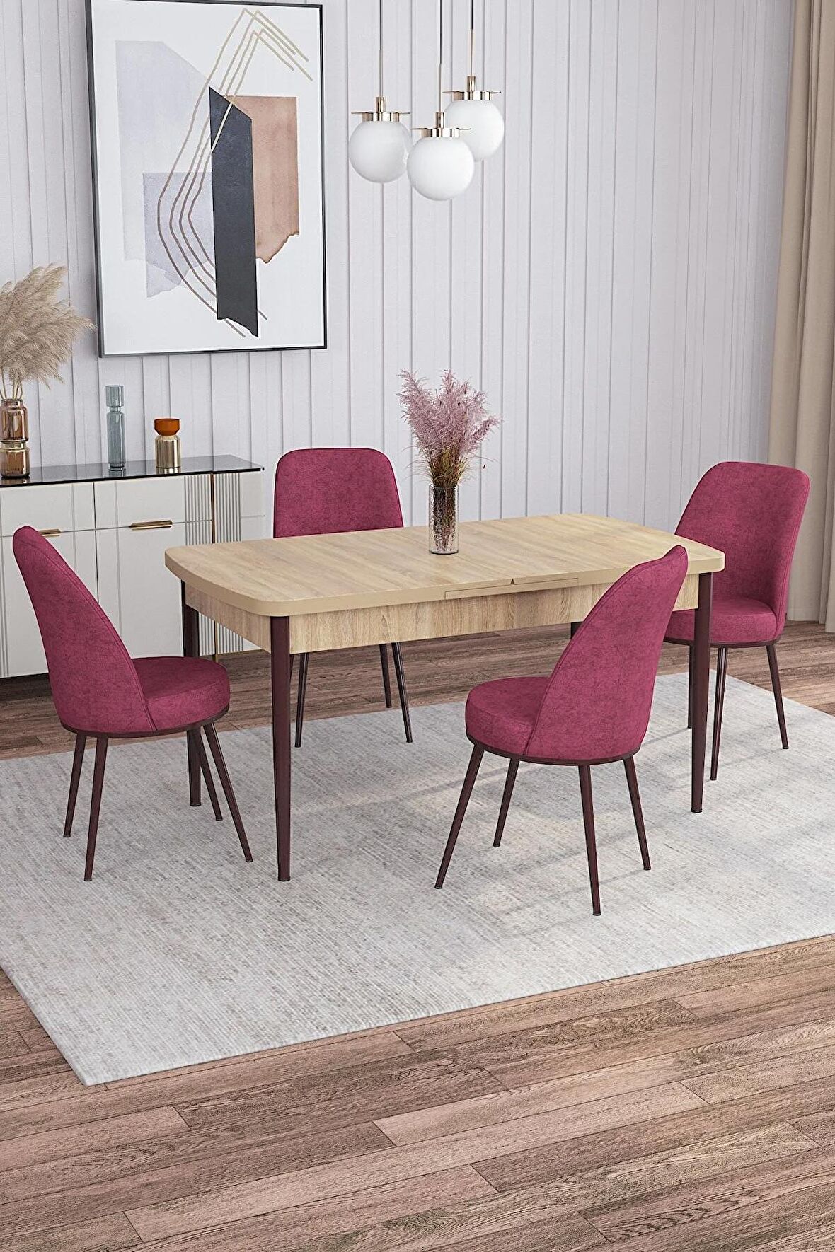 Rovena Bade Meşe 70x114 Açılabilir Mdf Mutfak Masası Takımı 4 Adet Sandalye