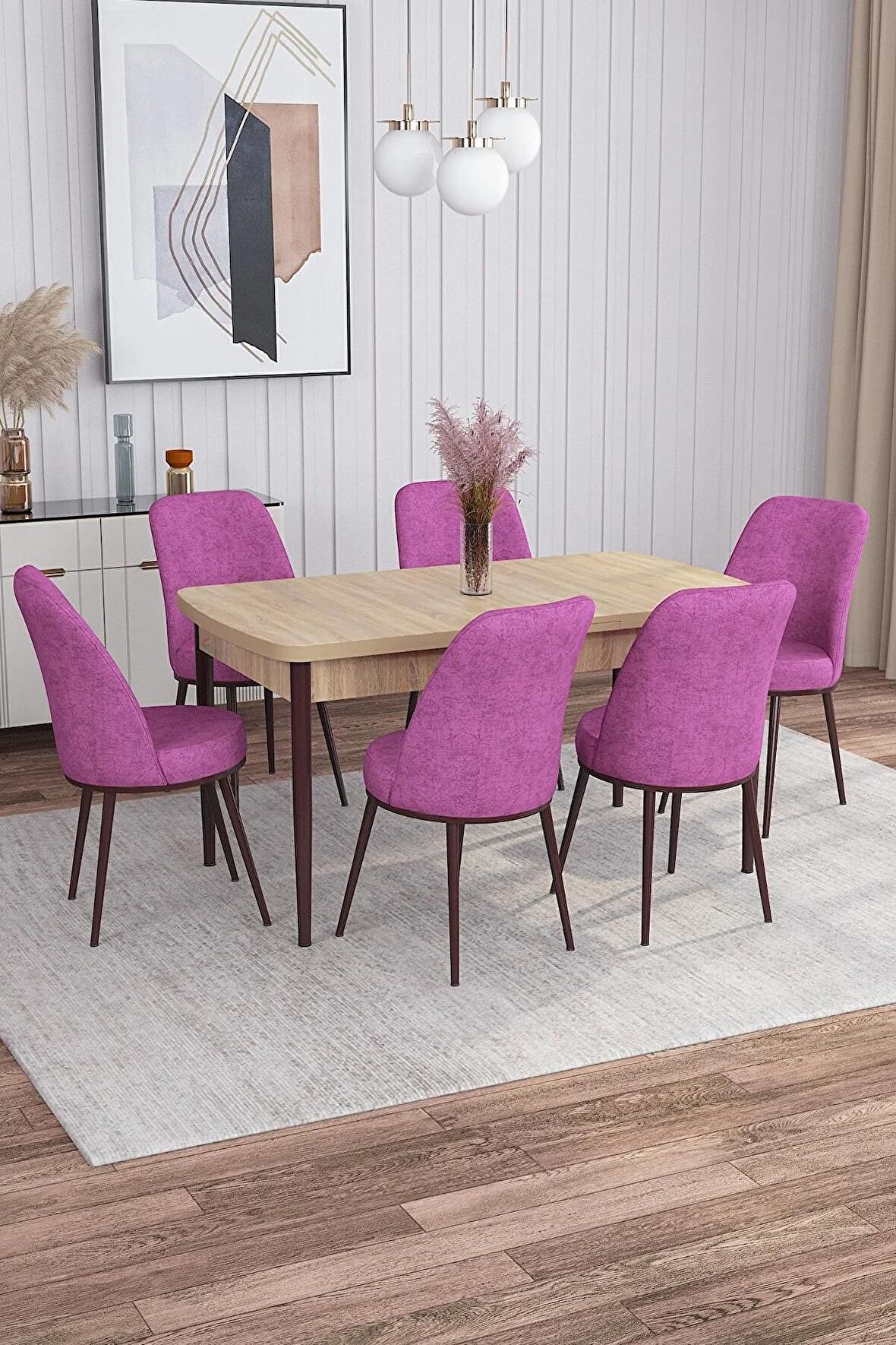 Rovena Bade Meşe 70x114 Açılabilir Mdf Mutfak Masası Takımı 6 Adet Sandalye