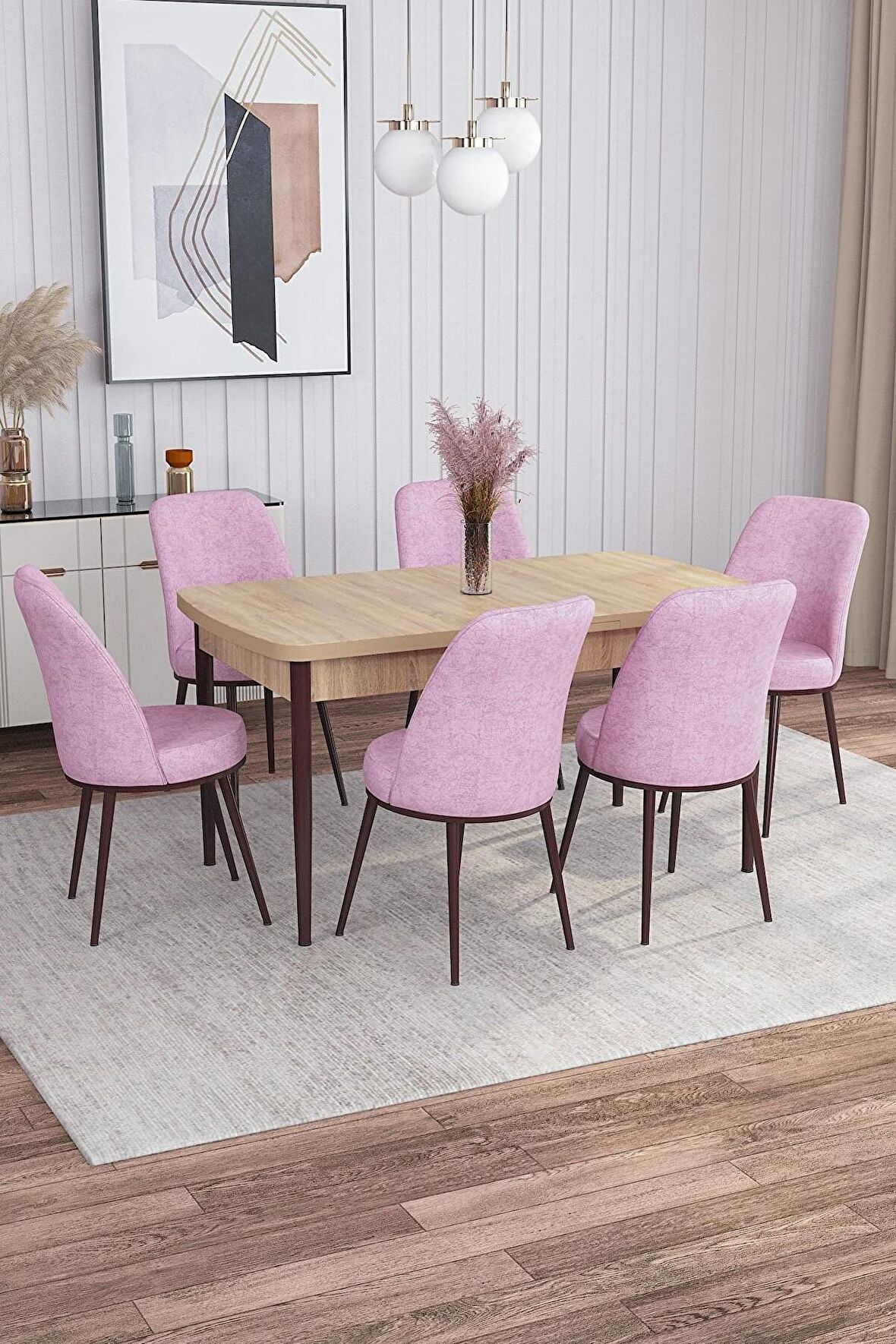 Rovena Bade Meşe 70x114 Açılabilir Mdf Mutfak Masası Takımı 6 Adet Sandalye