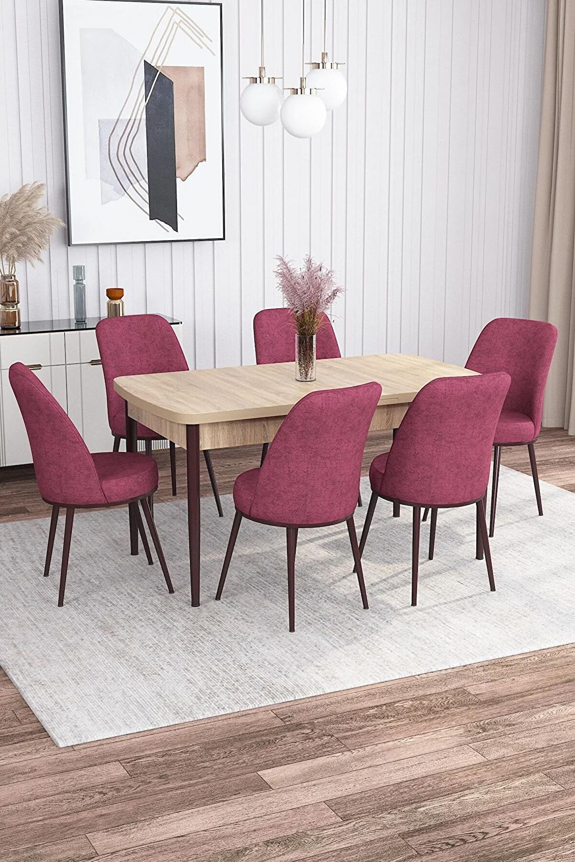 Rovena Bade Meşe 70x114 Açılabilir Mdf Mutfak Masası Takımı 6 Adet Sandalye