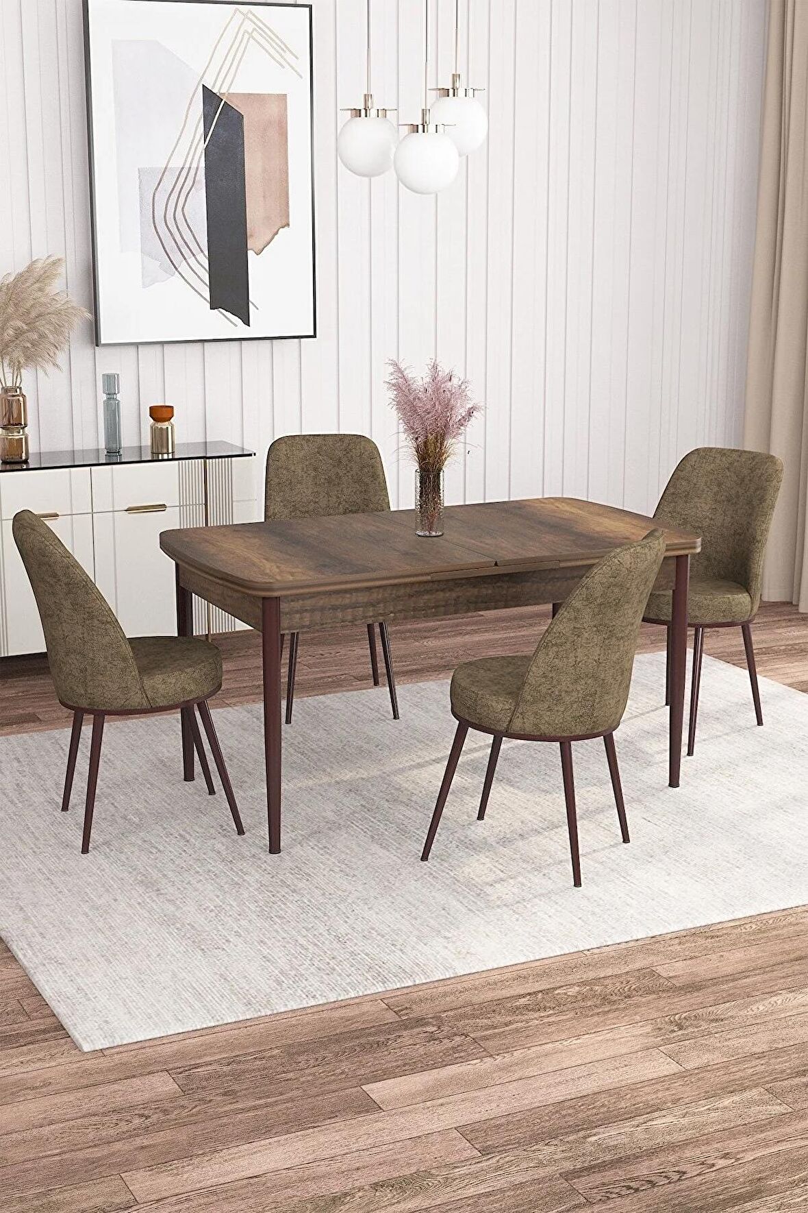 Rovena Bade Barok 70x114 Açılabilir Mdf Mutfak Masası Takımı 4 Adet Sandalye