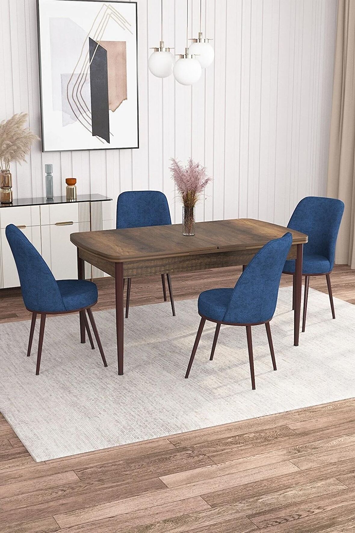 Rovena Bade Barok 70x114 Açılabilir Mdf Mutfak Masası Takımı 4 Adet Sandalye