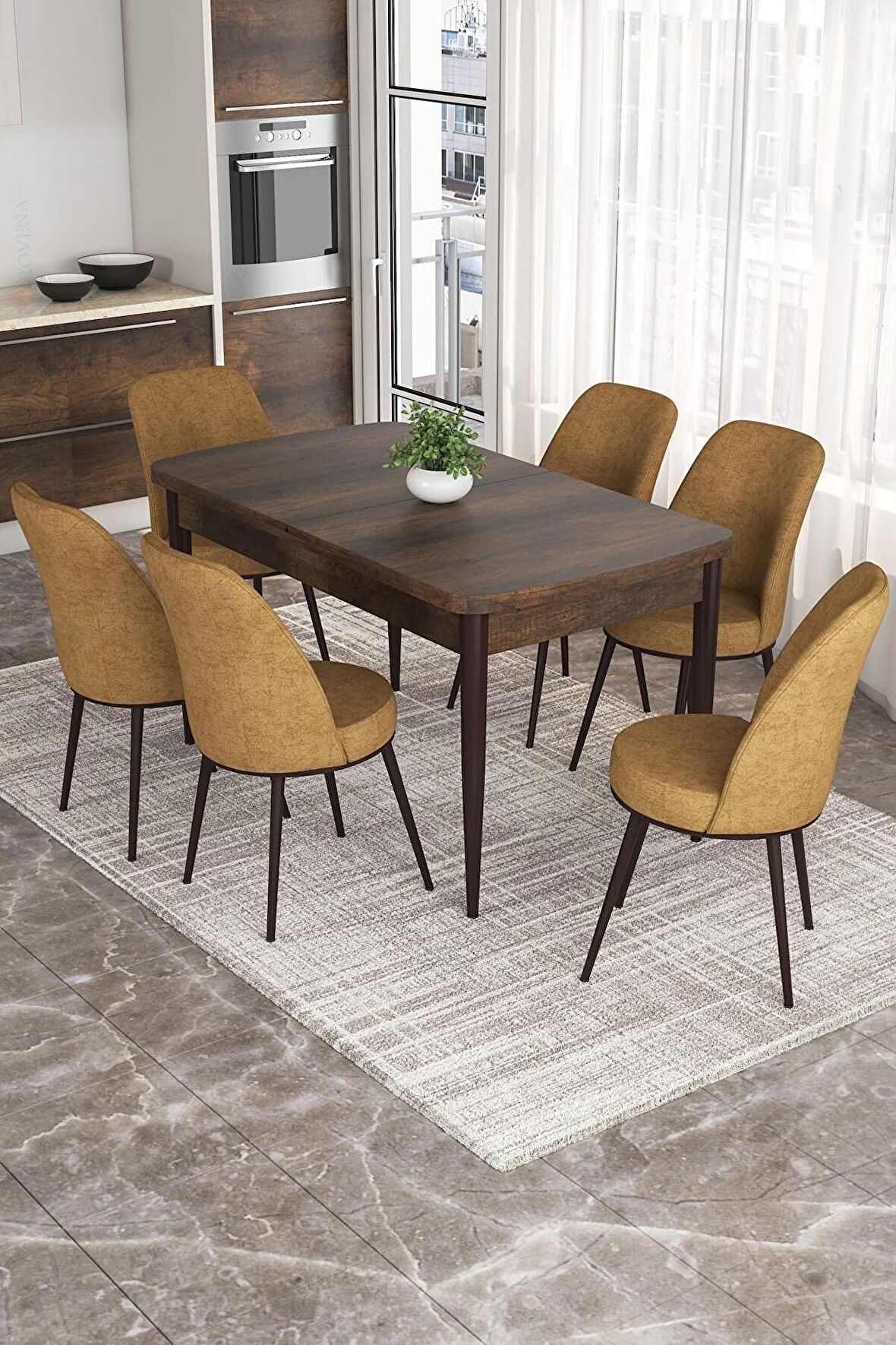 Rovena Bade Barok 70x114 Açılabilir Mdf Mutfak Masası Takımı 6 Adet Sandalye