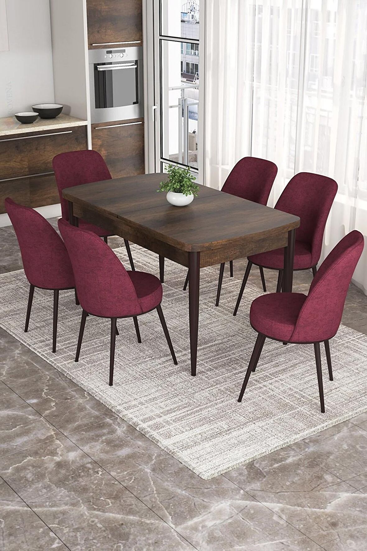 Rovena Bade Barok 70x114 Açılabilir Mdf Mutfak Masası Takımı 6 Adet Sandalye