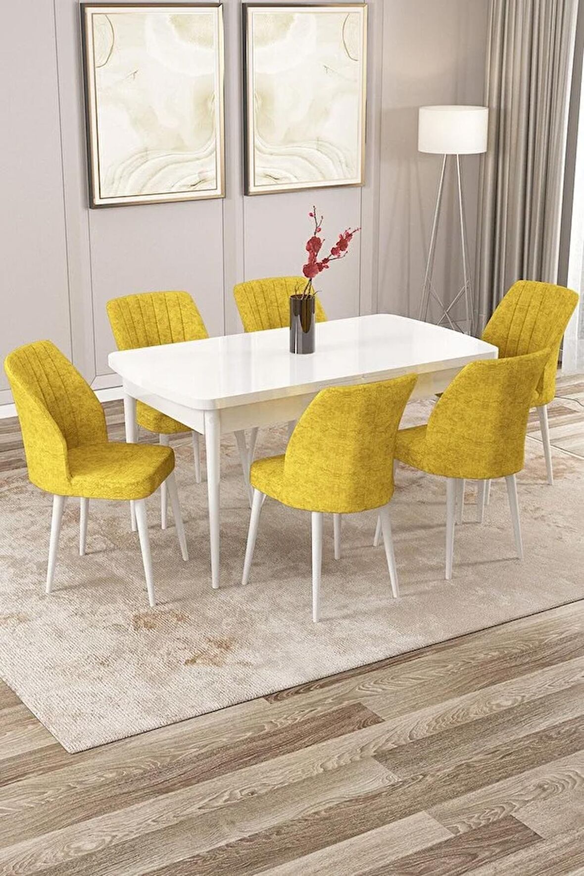 Rovena Lora Beyaz 70x114 Açılabilir Mdf Mutfak Masası Takımı 6 Adet Sandalye