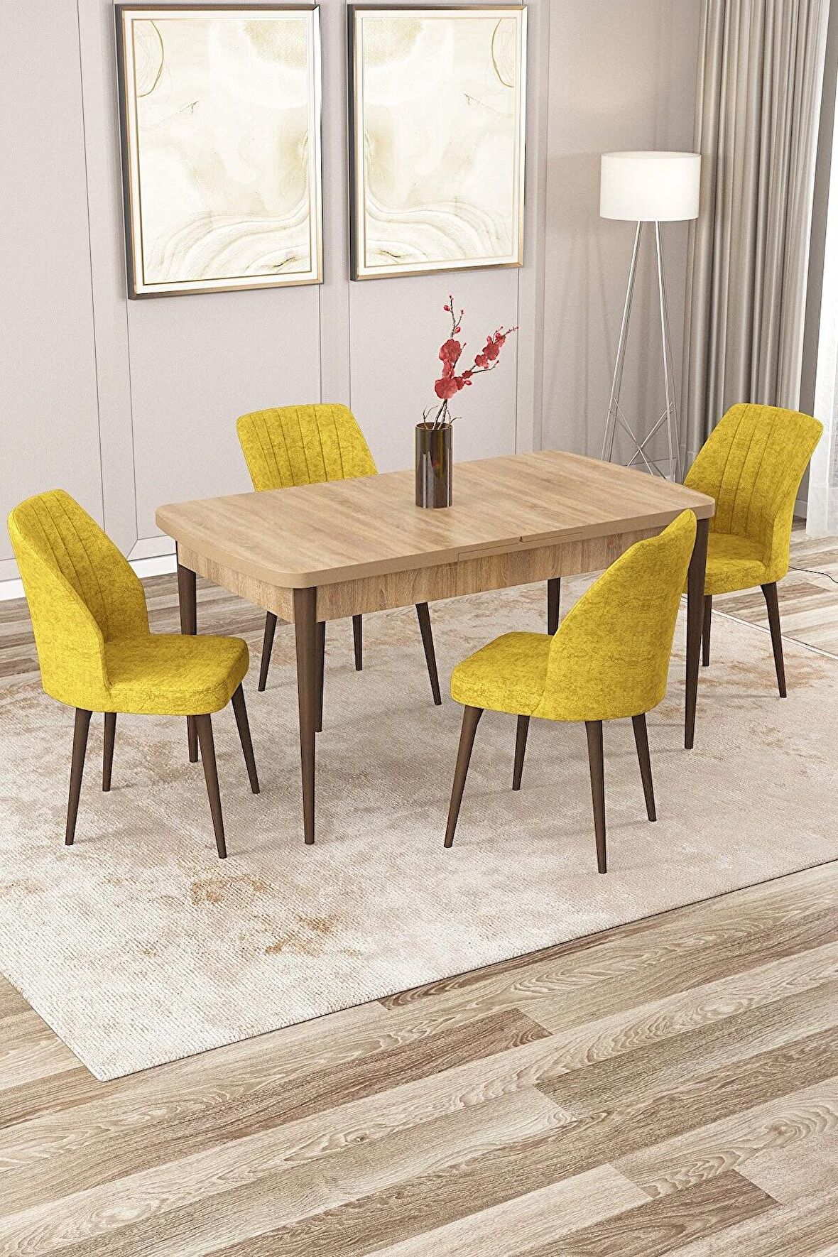 Rovena Lora Meşe 70x114 Açılabilir Mdf Mutfak Masası Takımı 4 Adet Sandalye