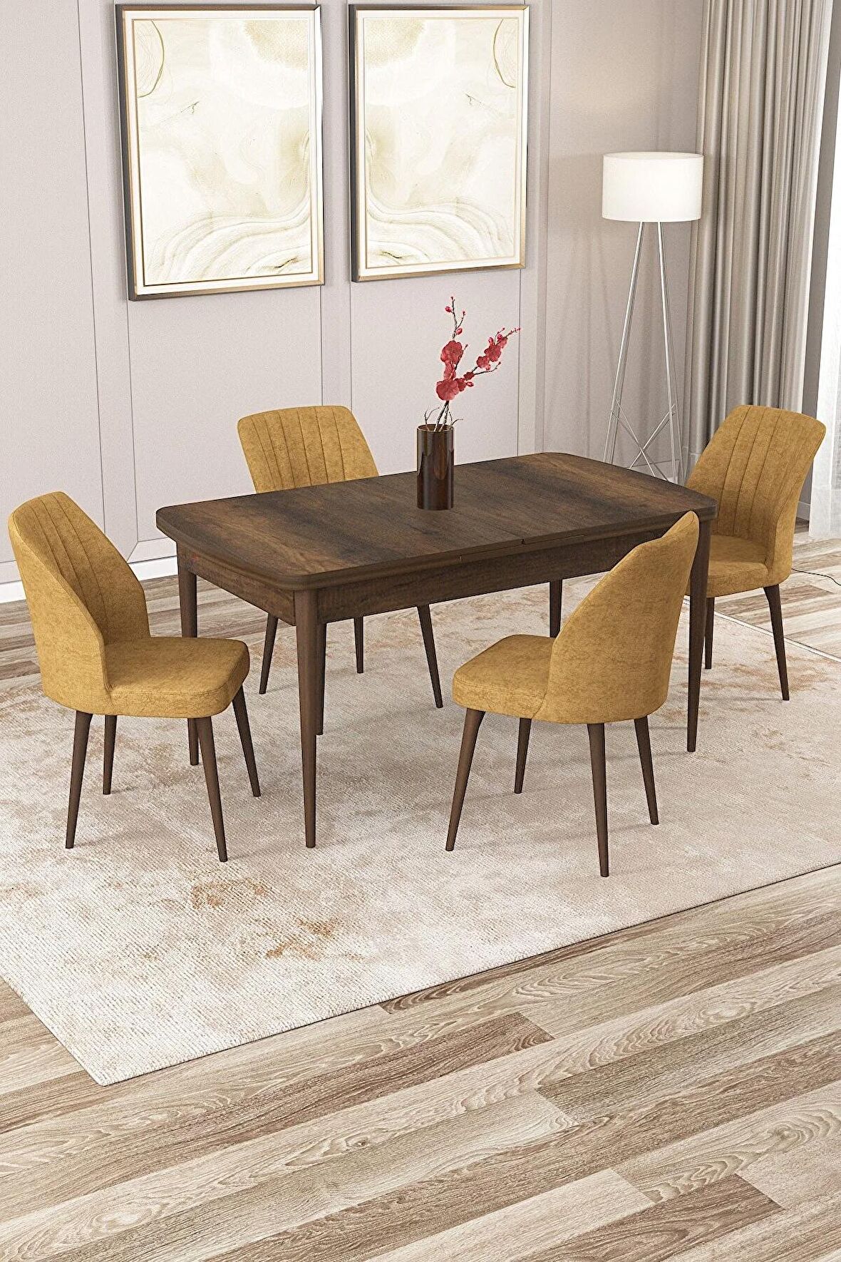 Rovena Lora Barok 70x114 Açılabilir Mdf Mutfak Masası Takımı 4 Adet Sandalye