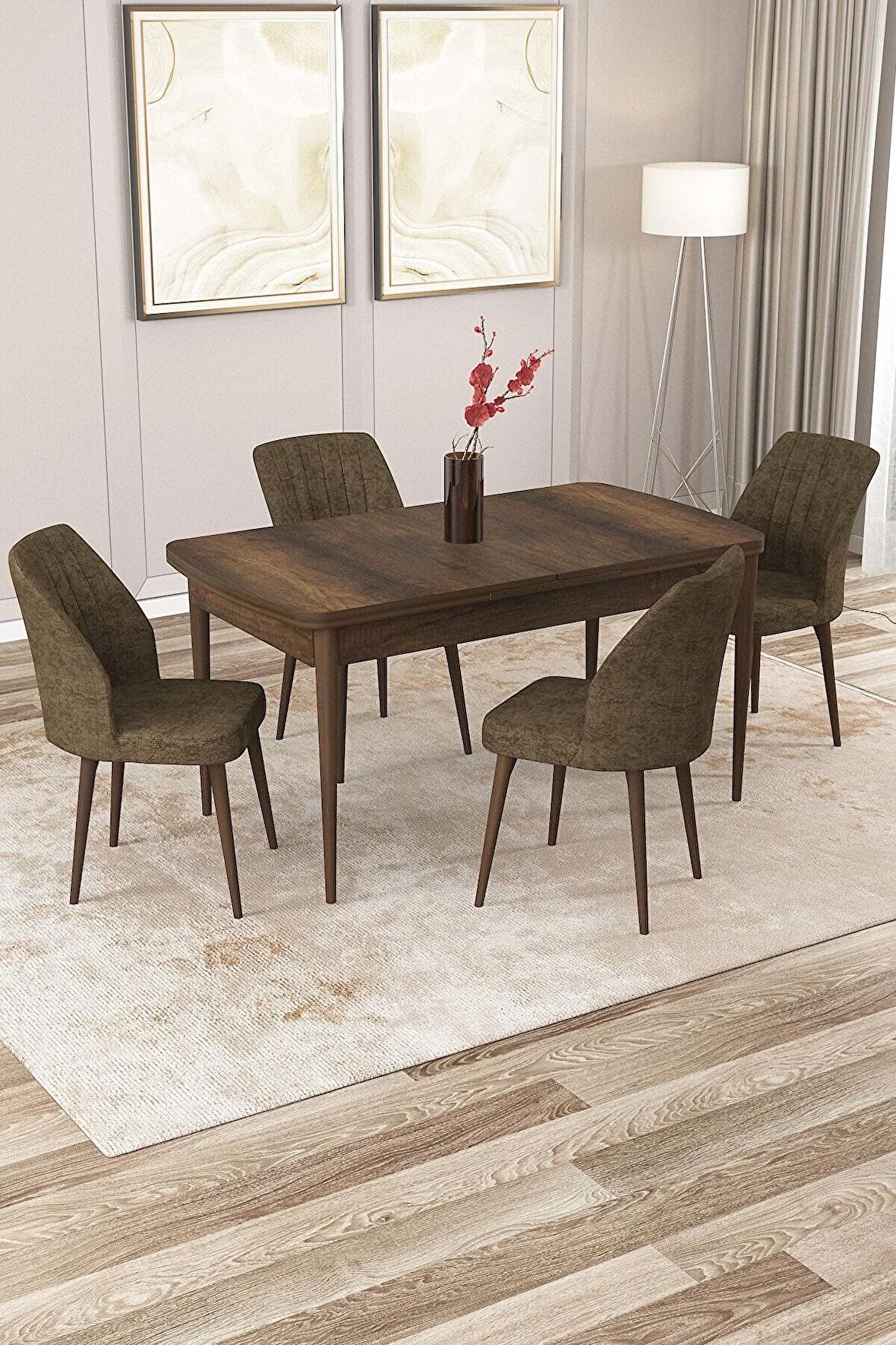 Rovena Lora Barok 70x114 Açılabilir Mdf Mutfak Masası Takımı 4 Adet Sandalye