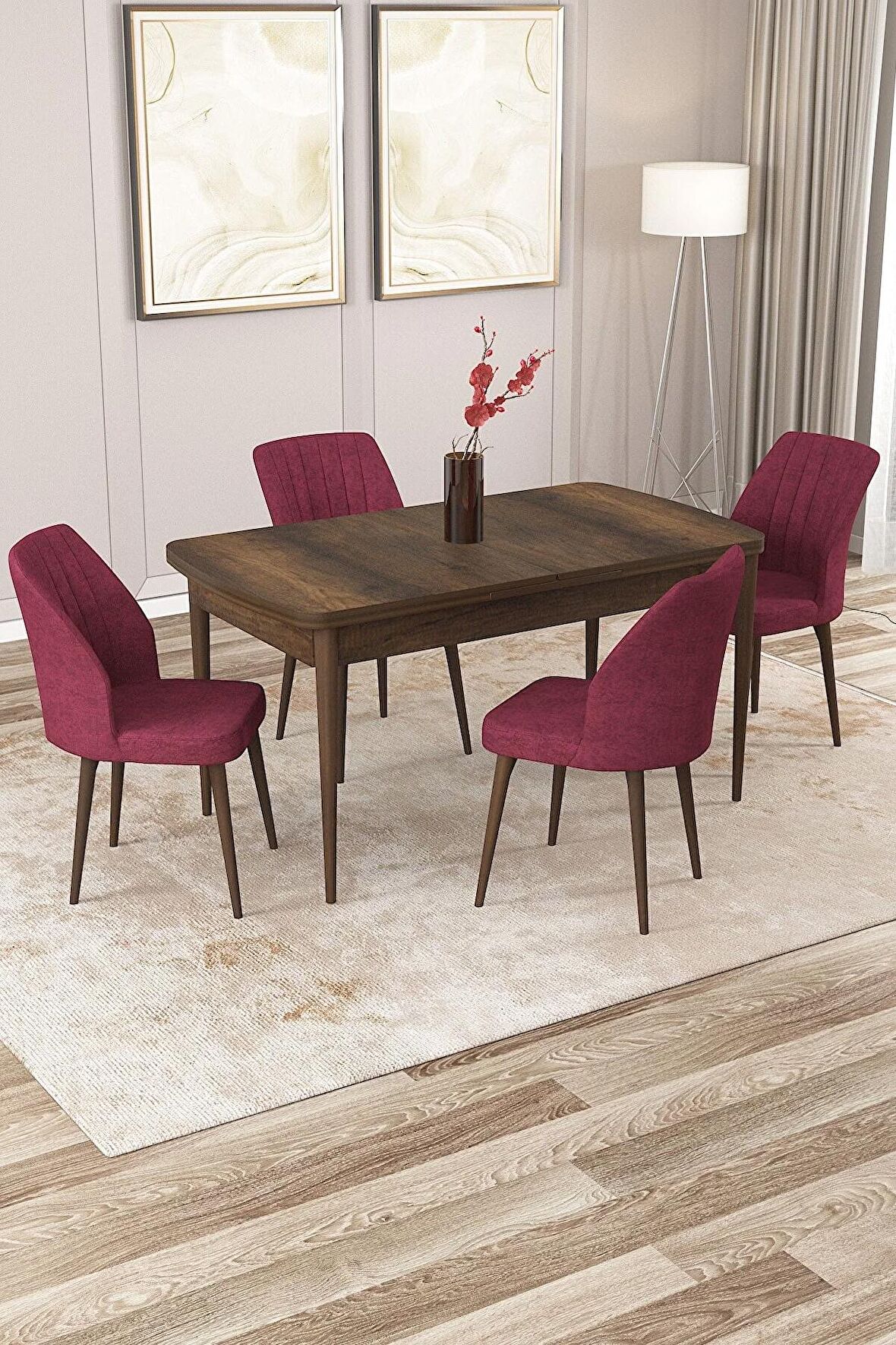 Rovena Lora Barok 70x114 Açılabilir Mdf Mutfak Masası Takımı 4 Adet Sandalye