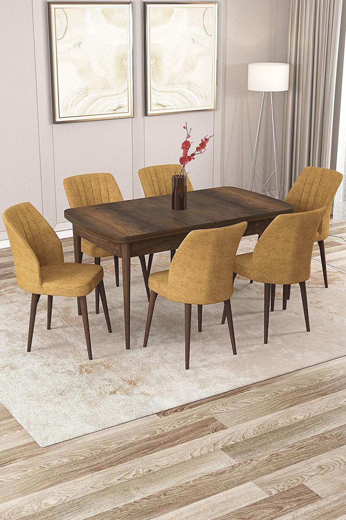 Rovena Lora Barok 70x114 Açılabilir Mdf Mutfak Masası Takımı 6 Adet Sandalye