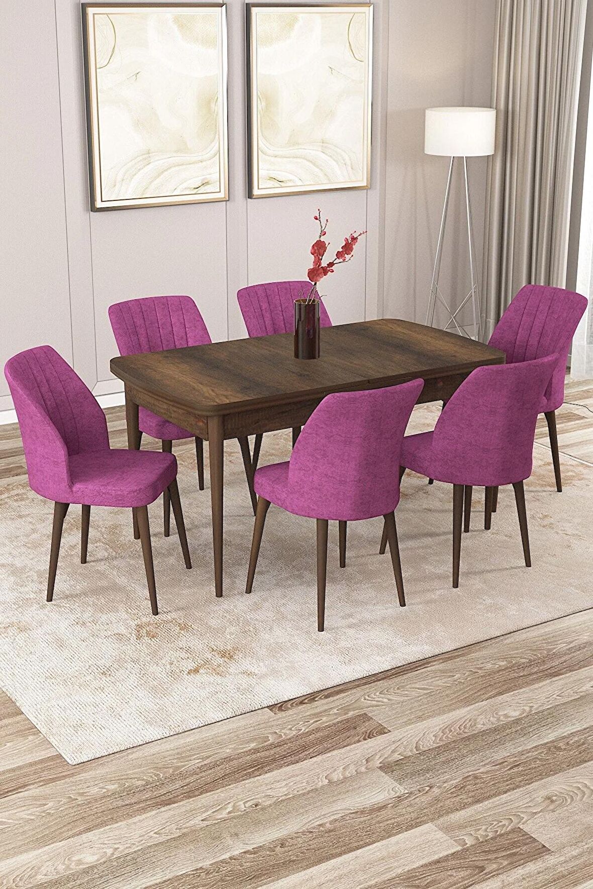 Rovena Lora Barok 70x114 Açılabilir Mdf Mutfak Masası Takımı 6 Adet Sandalye