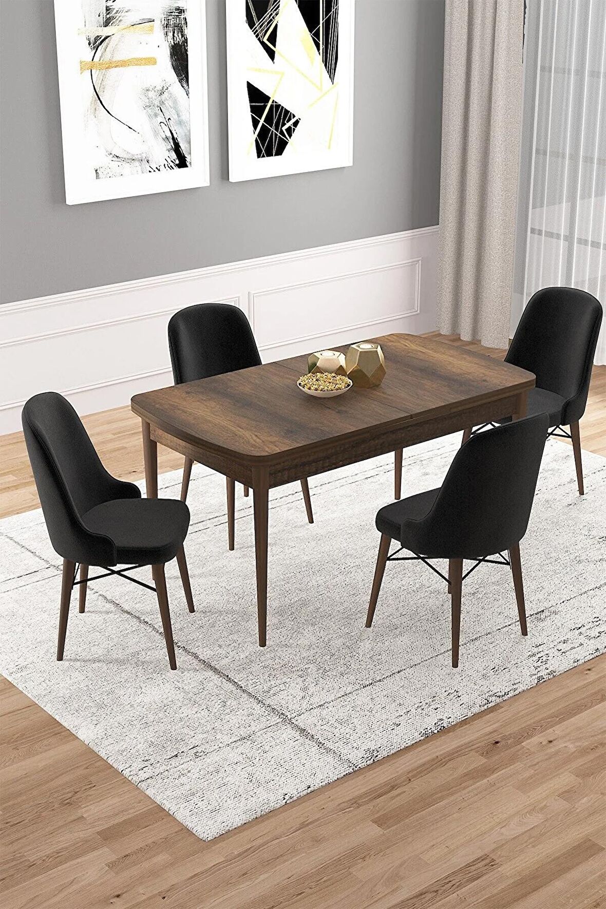 Rovena Rain Barok 70x114 Açılabilir Mdf Mutfak Masası Takımı 4 Adet Sandalye