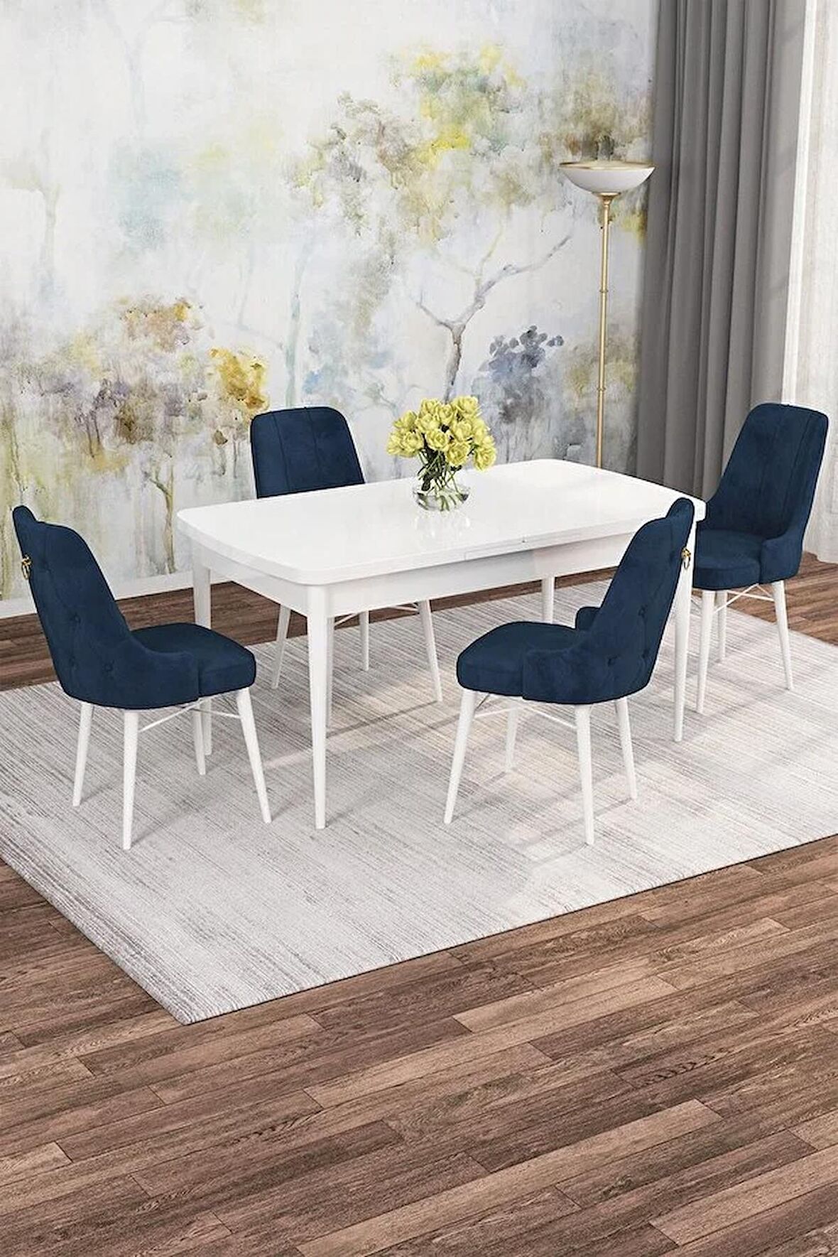 Rovena Gian Beyaz 70x114 Açılabilir Suntalam Mutfak Masası Takımı 4 Adet Sandalye