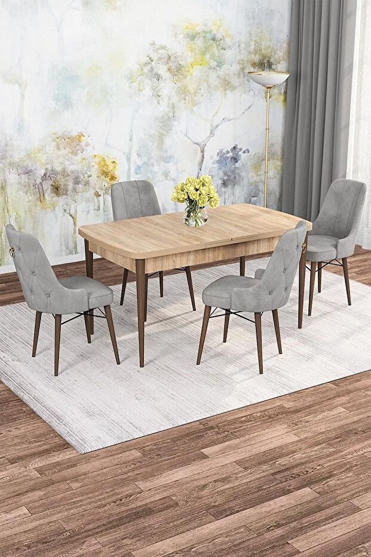 Rovena Gian Meşe 70x114 Açılabilir Suntalam Mutfak Masası Takımı 4 Adet Sandalye