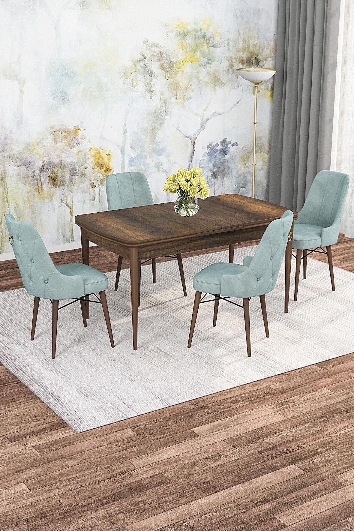 Rovena Gian Barok 70x114 Açılabilir Suntalam Mutfak Masası Takımı 4 Adet Sandalye