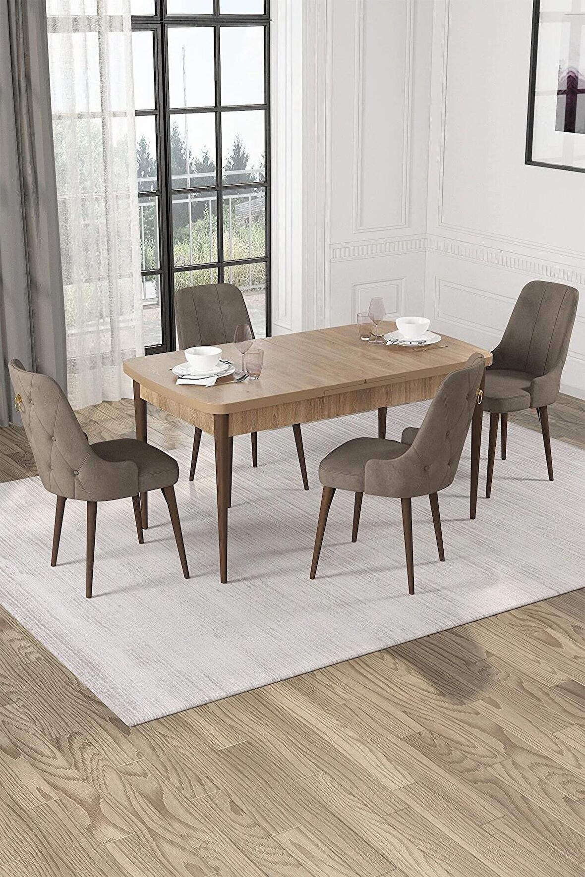 Rovena Pavia Meşe 70x114  Açılabilir Suntalam Mutfak Masası Takımı 4 Adet Sandalye