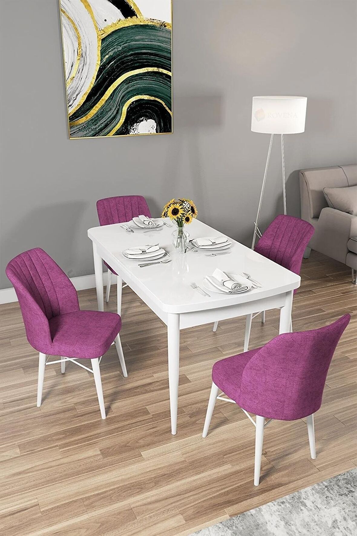 Rovena Alto Beyaz 70x114 Açılabilir Suntalam Mutfak Masası Takımı 4 Adet Sandalye