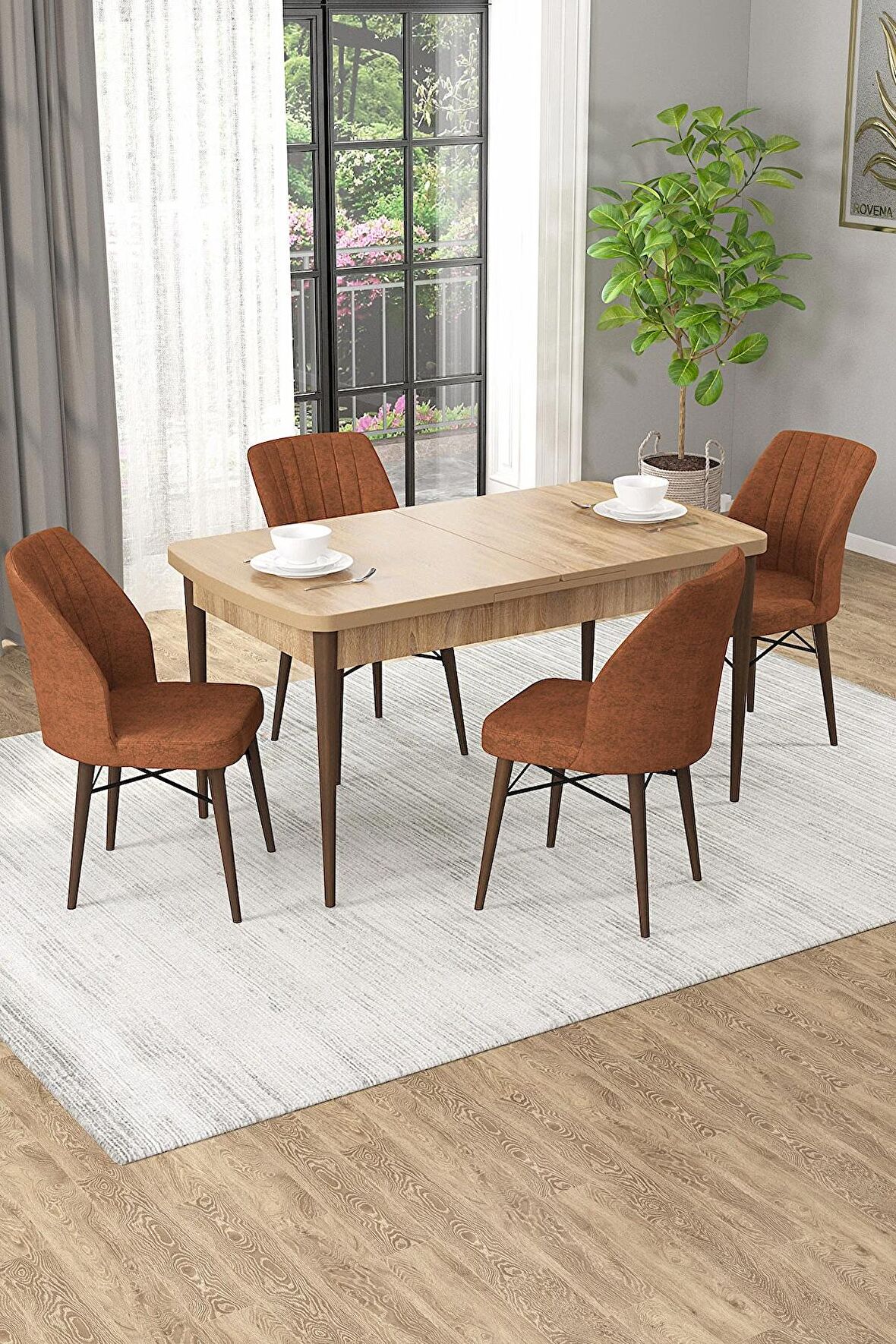 Rovena Alto Meşe 70x114 Açılabilir Suntalam Mutfak Masası Takımı 4 Adet Sandalye