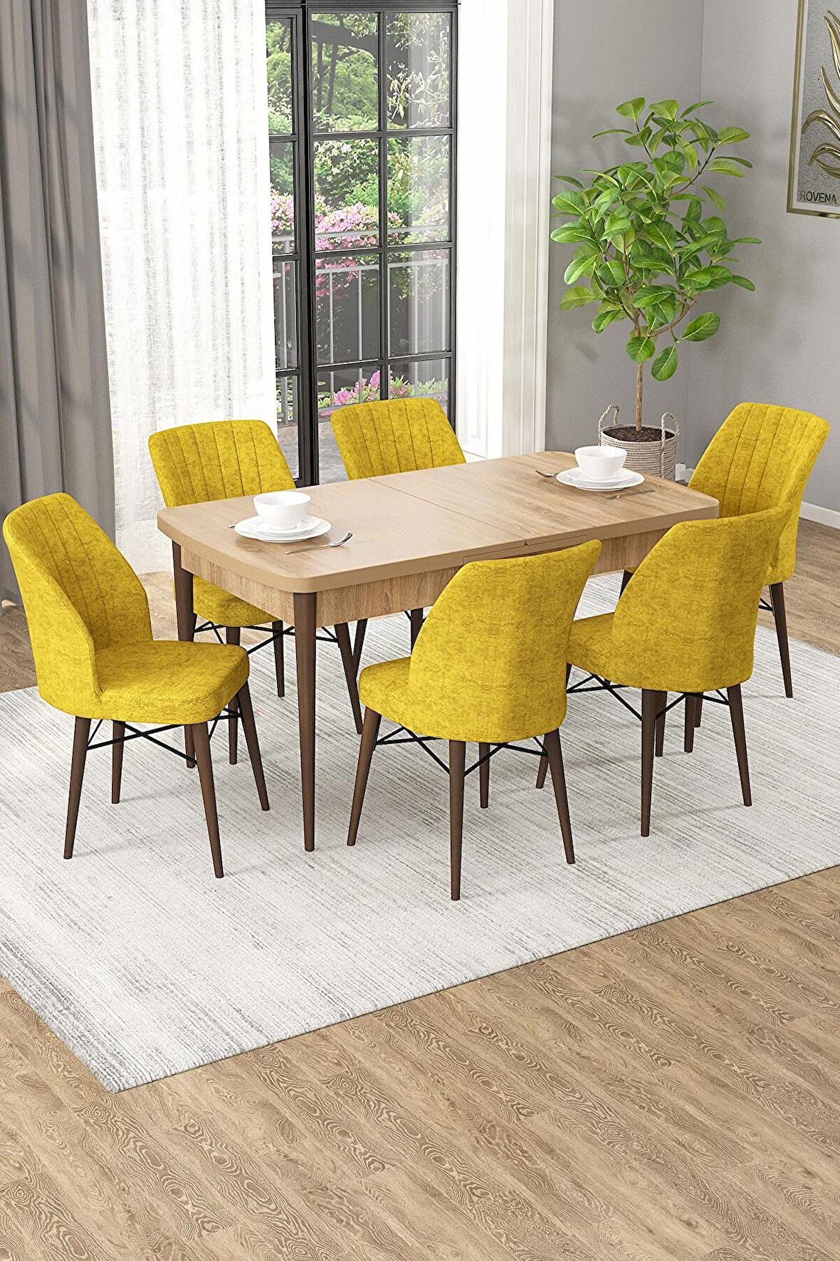 Rovena Alto Meşe 70x114 Açılabilir Suntalam Mutfak Masası Takımı 6 Adet Sandalye