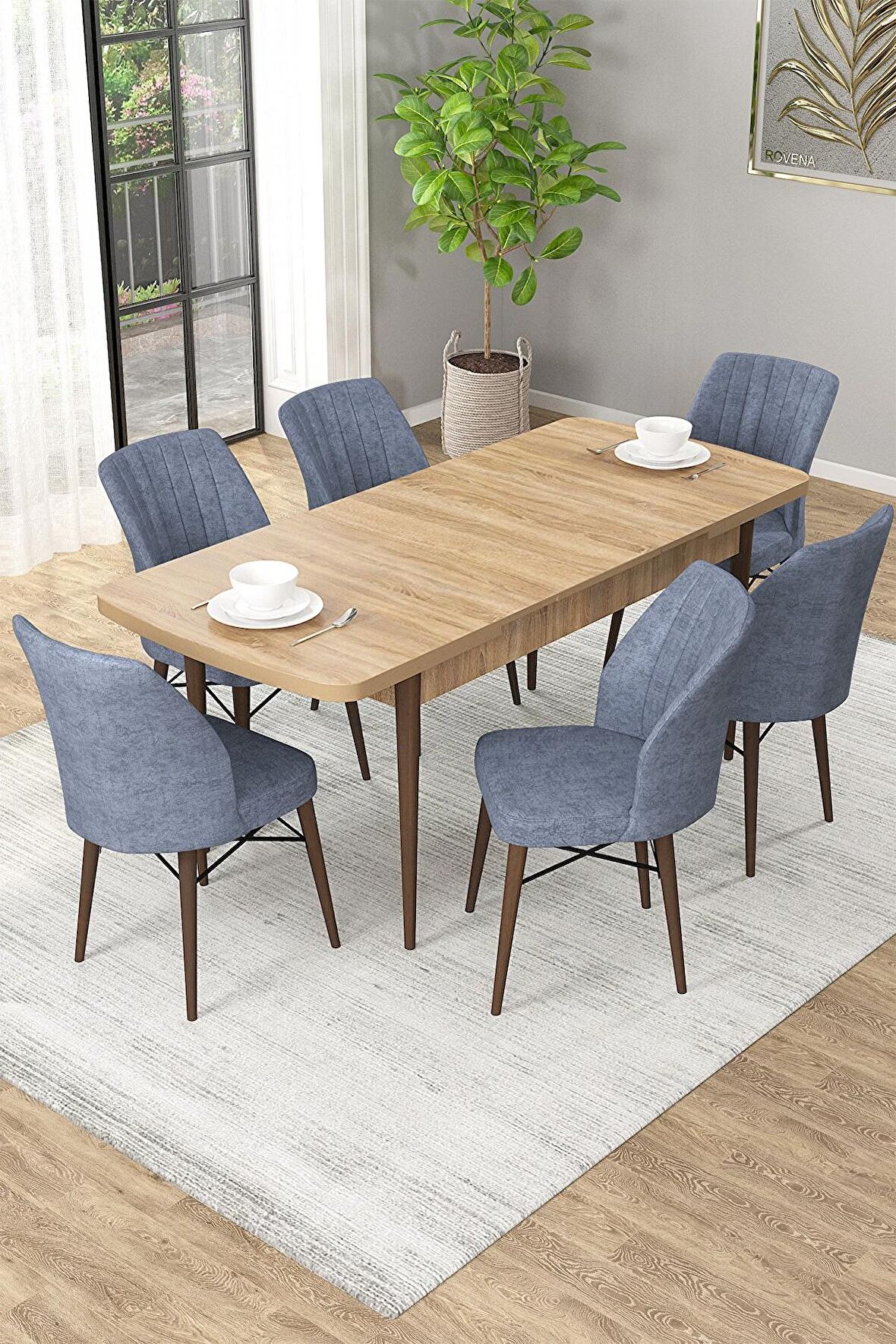 Rovena Alto Meşe 70x114 Açılabilir Suntalam Mutfak Masası Takımı 6 Adet Sandalye
