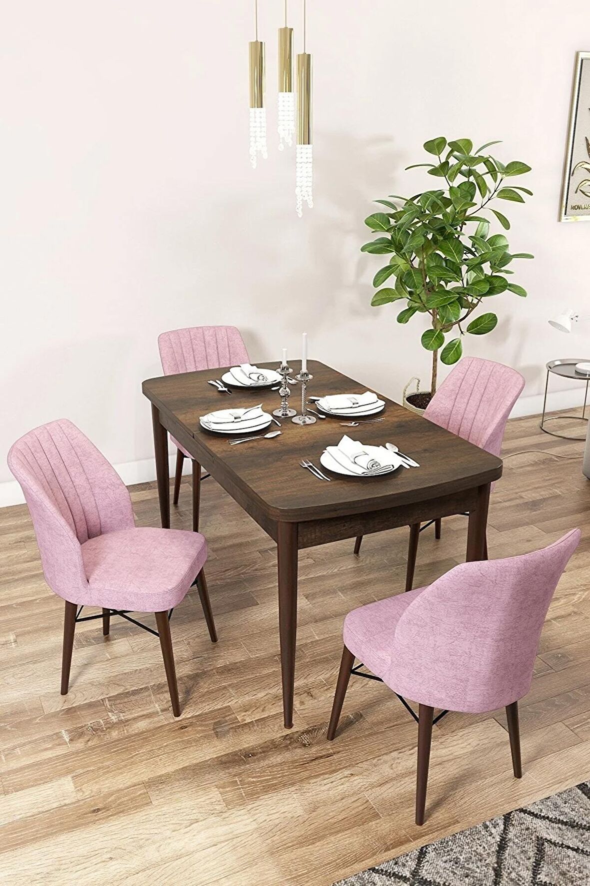 Rovena Alto Barok 70x114 Açılabilir Suntalam Mutfak Masası Takımı 4 Adet Sandalye