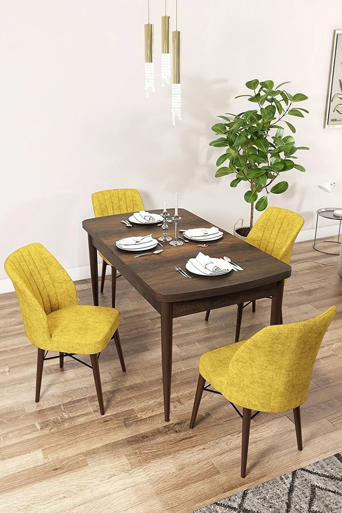 Rovena Alto Barok 70x114 Açılabilir Suntalam Mutfak Masası Takımı 4 Adet Sandalye