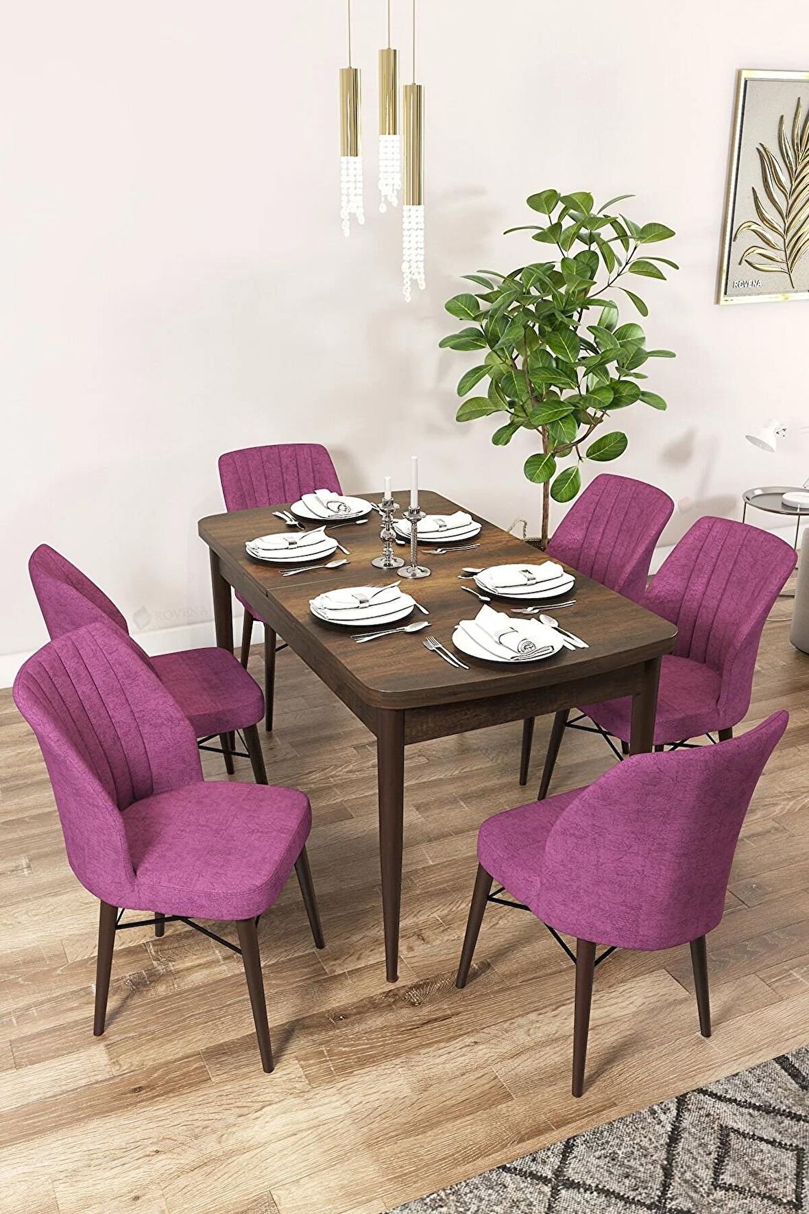 Rovena Alto Barok 70x114 Açılabilir Suntalam Mutfak Masası Takımı 6 Adet Sandalye