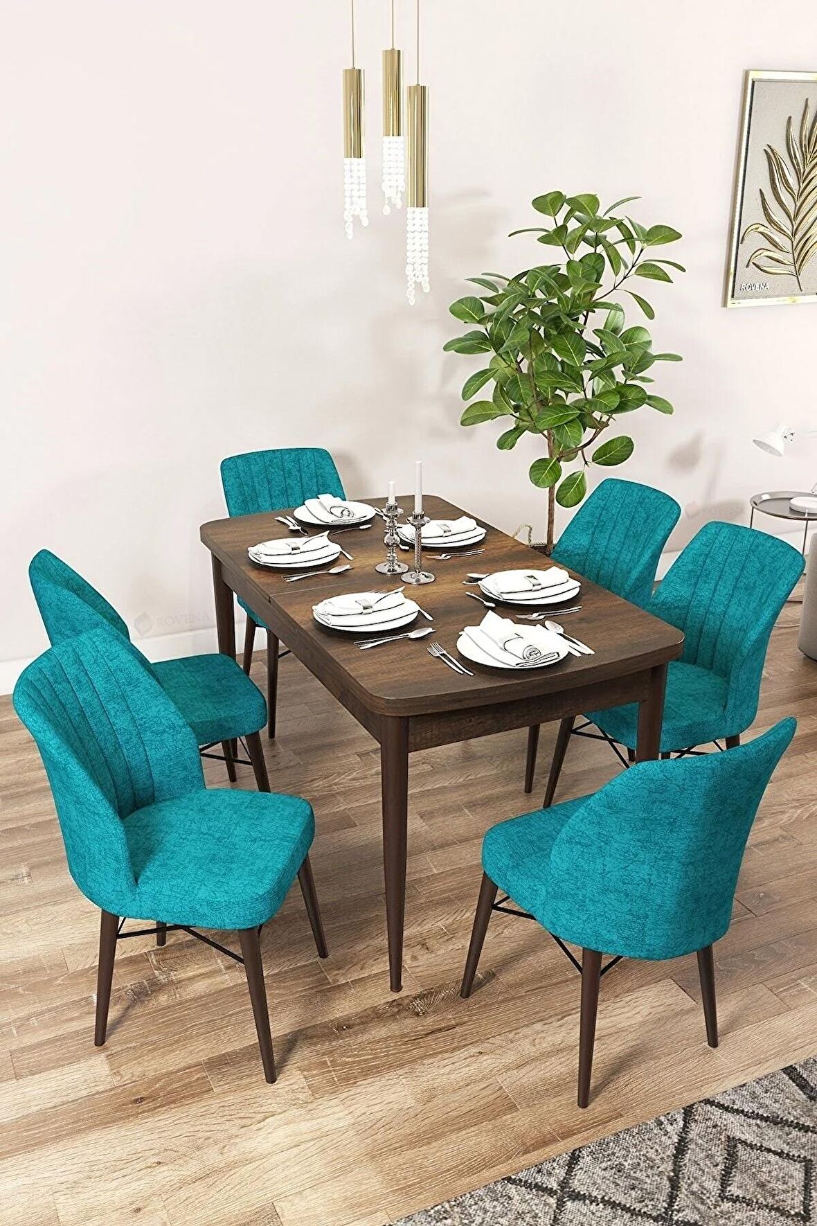 Rovena Alto Barok 70x114 Açılabilir Suntalam Mutfak Masası Takımı 6 Adet Sandalye
