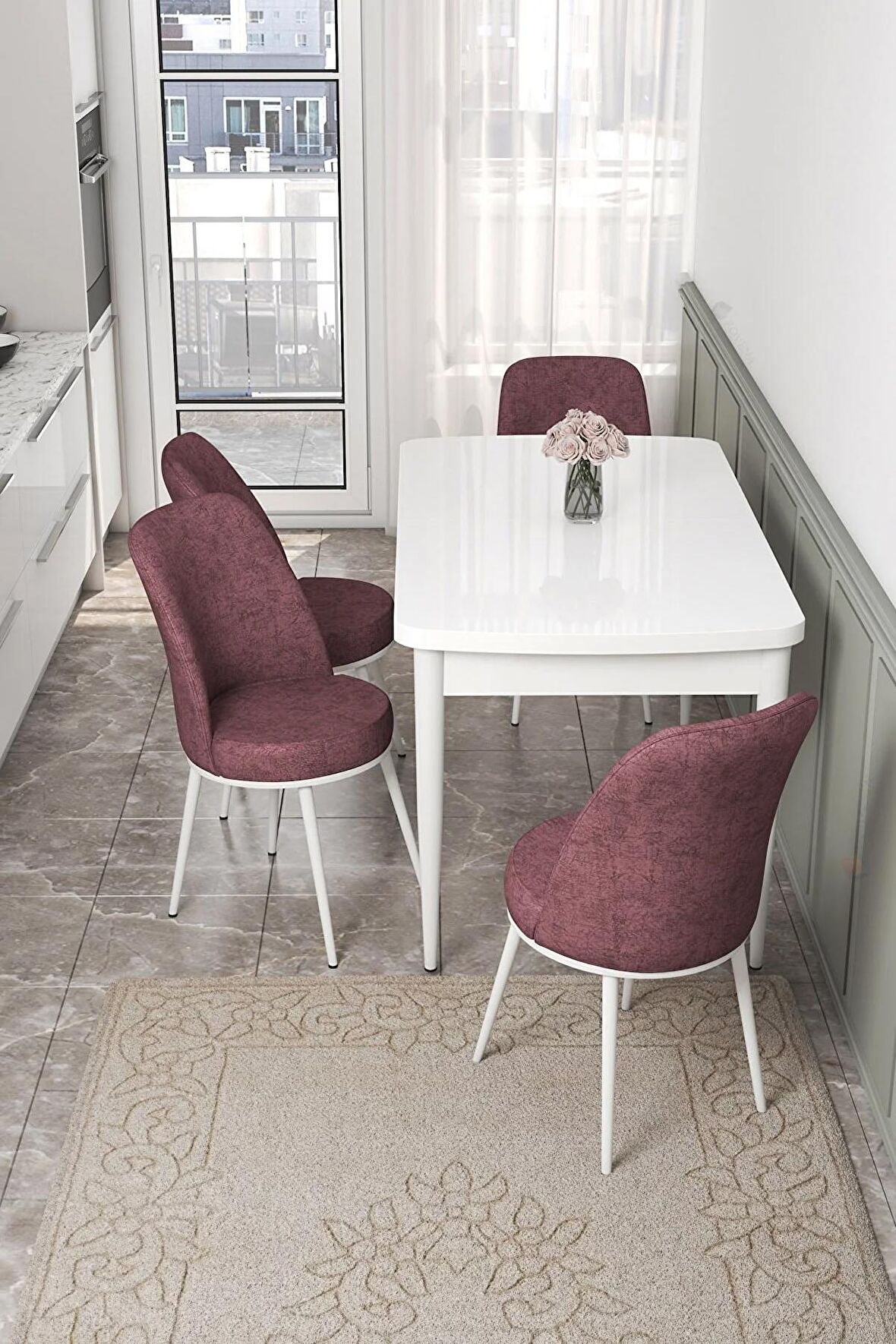 Rovena Sona Beyaz 70x114 Açılabilir Suntalam Mutfak Masası Takımı 4 Adet Sandalye