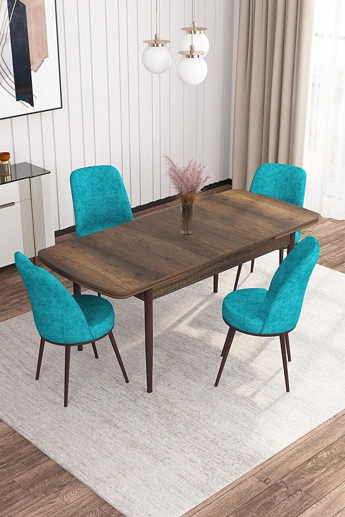 Rovena Sona Barok 70x114 Açılabilir Suntalam Mutfak Masası Takımı 4 Adet Sandalye